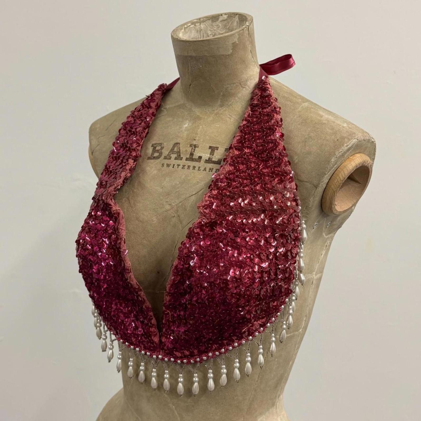 Other Vintage Showgirl Magenta Sequin Halter Bra Top Size ONE SIZE - 6 Thumbnail