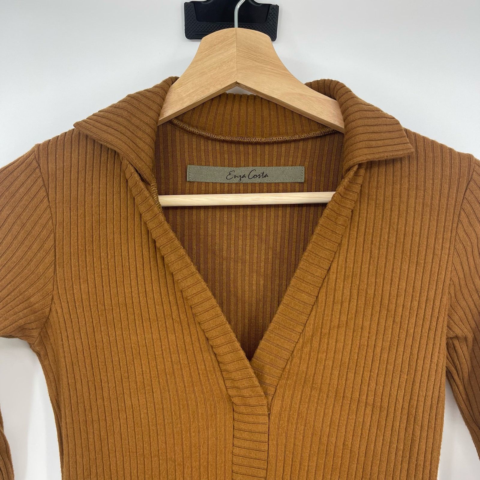 Enza Costa Enza Costa | Rib Long Sleeve Step Hem Dress Cognac S Size S / US 4 / IT 40 - 4 Thumbnail