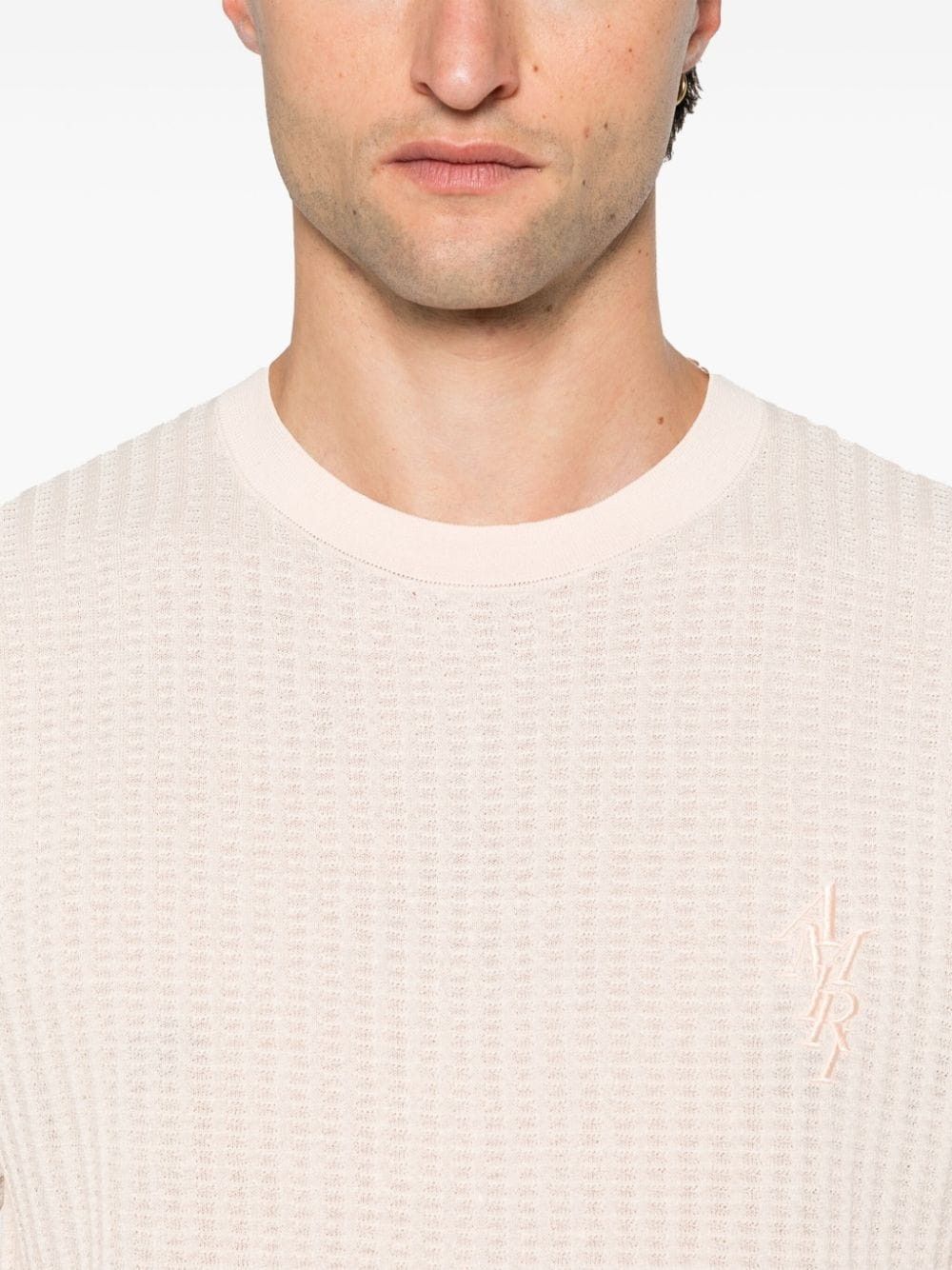 Amiri o1orln1025 Pointelle-Knit T-Shirt in Ivory Size US L / EU 52-54 / 3 - 2 Thumbnail