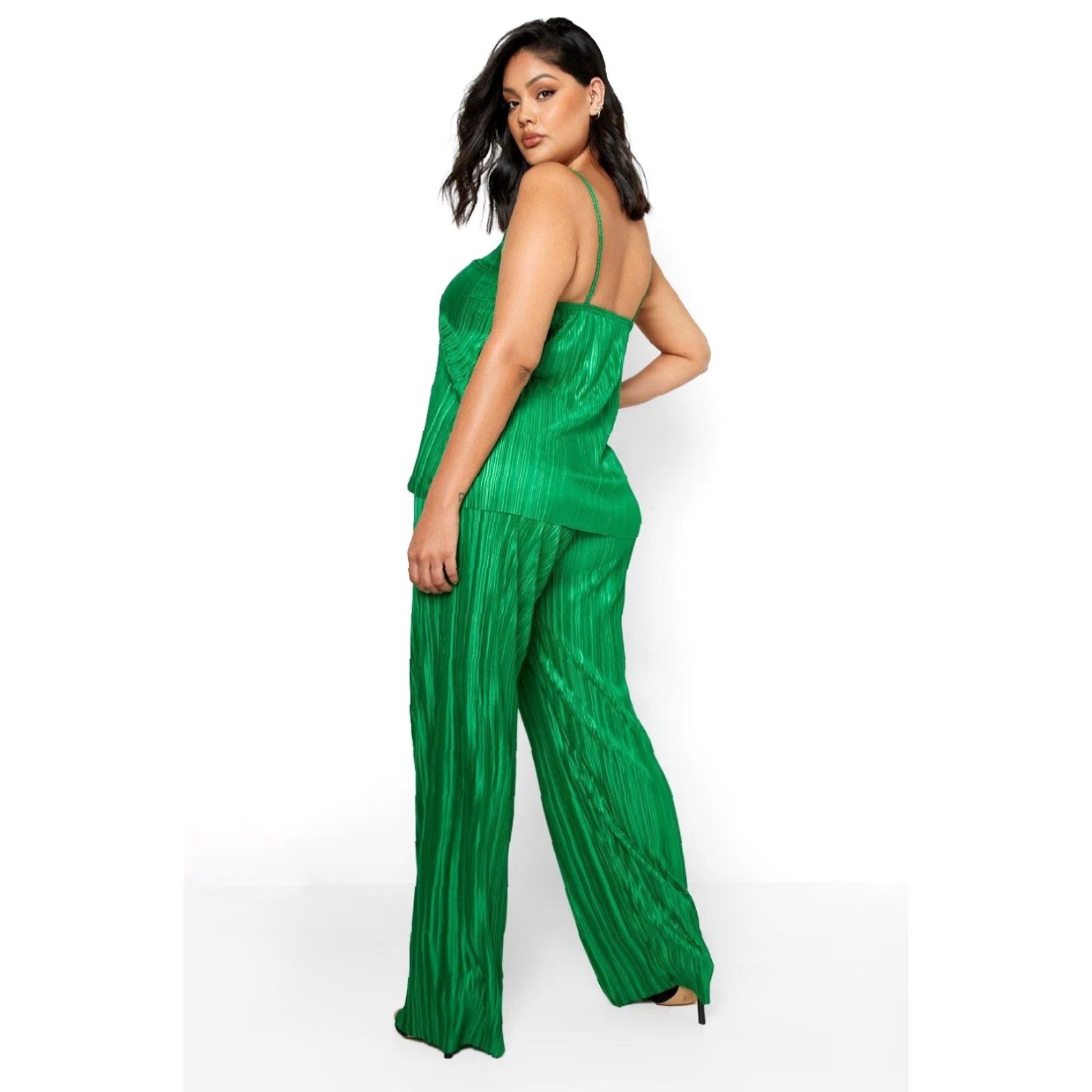 Boohoo Boohoo Tank Top Shirt Womens Plus 20 Green Plisse Cami + Wide Leg Pants 2 Piece Size 3XL / US 20-22 - 2 Thumbnail