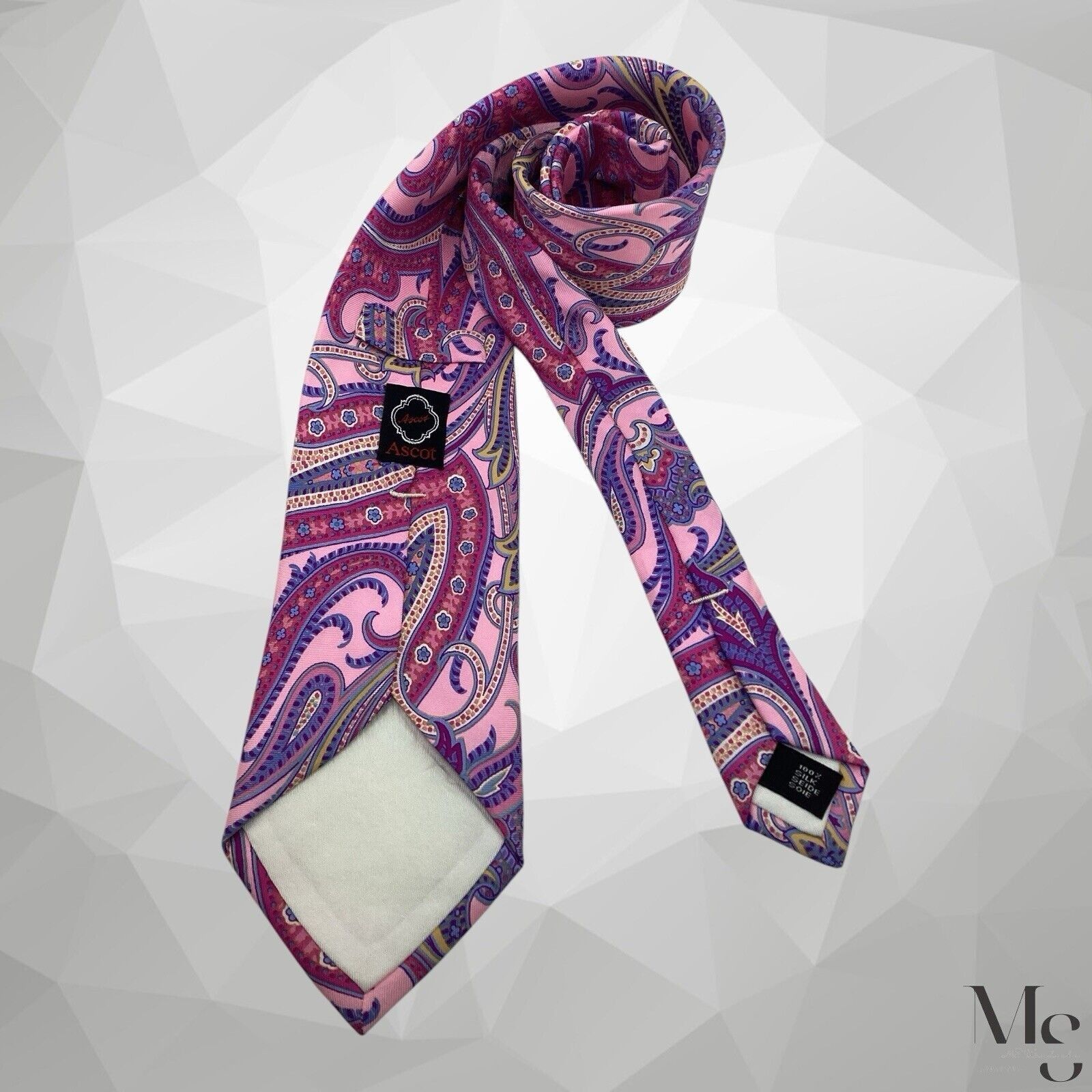 Designer ASCOT XL Pink Paisley Luxury Silk Tie Hand Sewn In Germany 6 Size ONE SIZE - 2 Thumbnail
