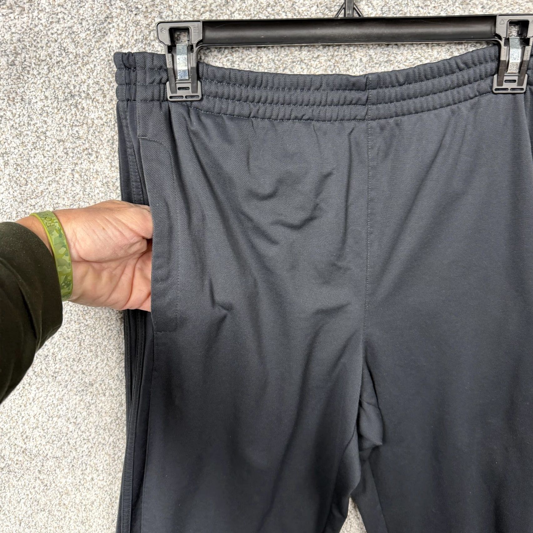 Adidas Adidas Mens XL Track Pants - Gray - 3 Stripe Zip Pockets Athleisure - Elastic Waist Drawstring - Pockets - Gym & Training - Regular Fit Size US 36 / EU 52 - 2 Thumbnail