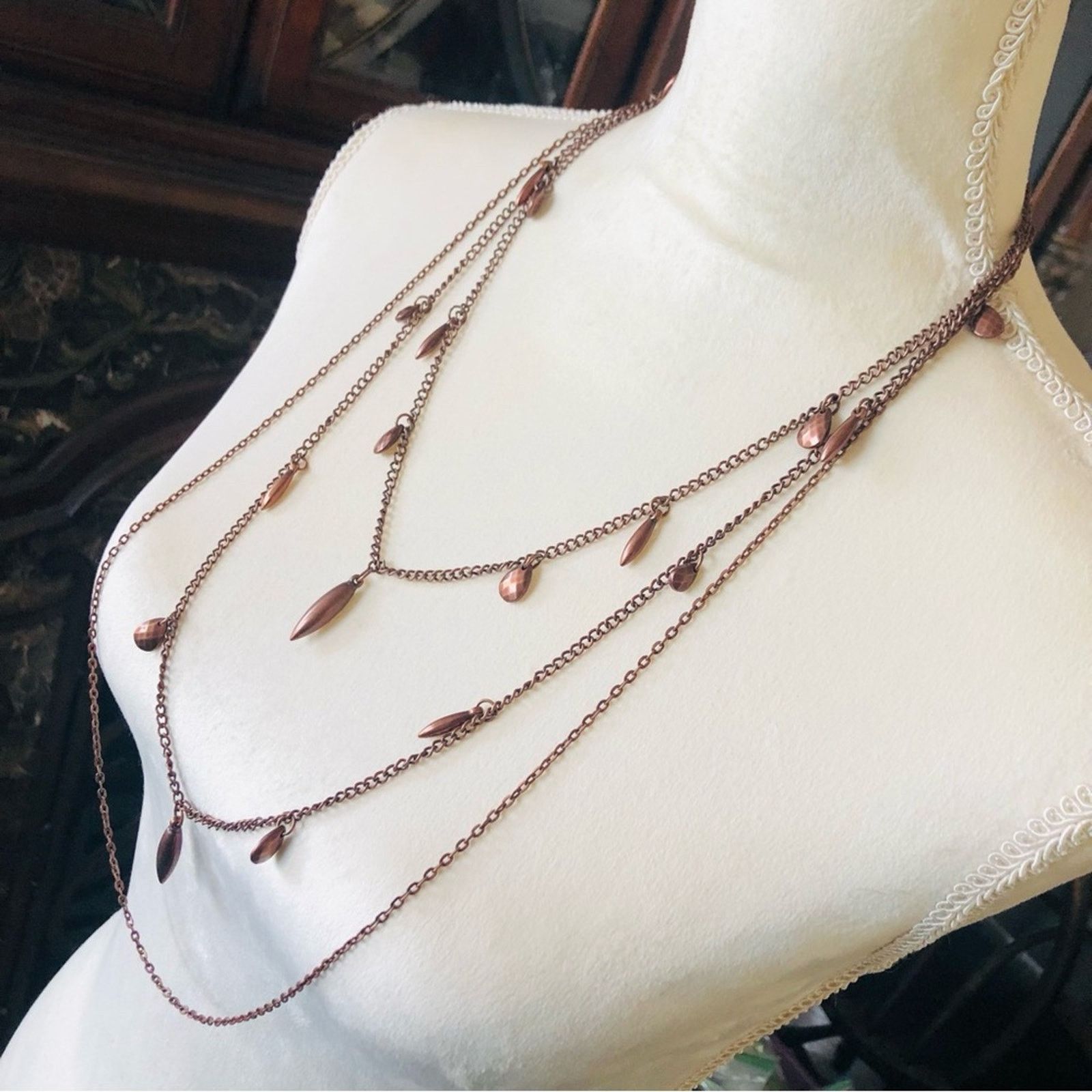 Jewelry Layered triple strand copper plated necklace and earring set Size ONE SIZE - 4 Thumbnail