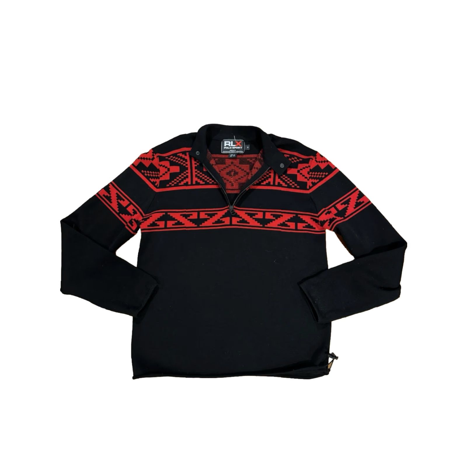 Polo Ralph Lauren VINTAGE Ralph Lauren RLX POLO SPORT Men Aztec Knit Black & Red Sweater M Wool Rare Size US M / EU 48-50 / 2 - 7 Thumbnail