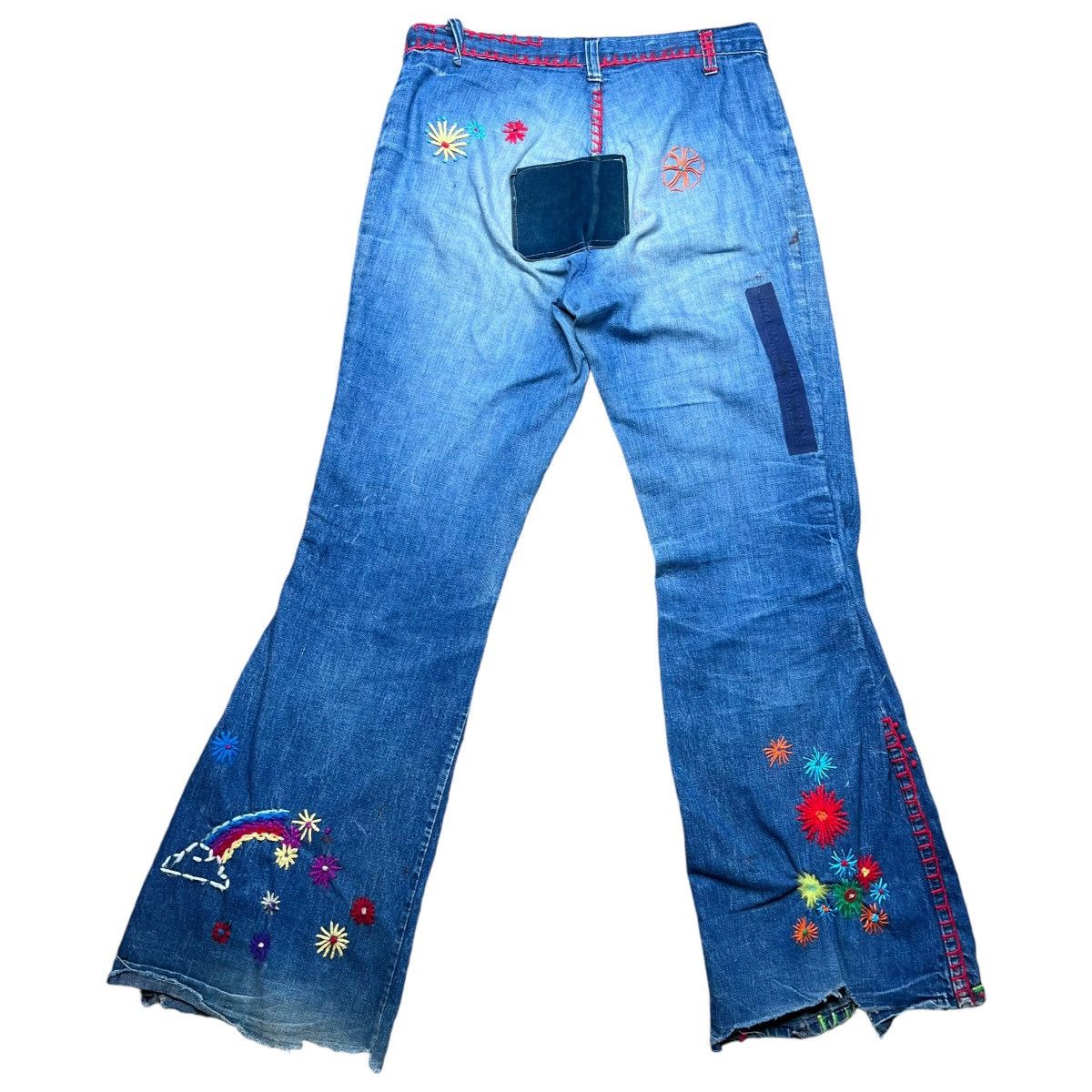 Vintage Vintage 1970s Denim Custom Hippie Bellbottom Flare Jeans Size 31" - 2 Thumbnail