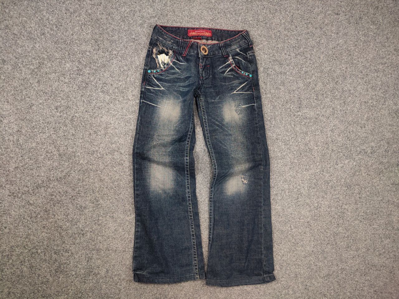 If Six Was Nine Red Pepper Japan Low Vintage Y2K embroidered Denim Jeans Size 27" / US 4 / IT 40 - 5 Thumbnail