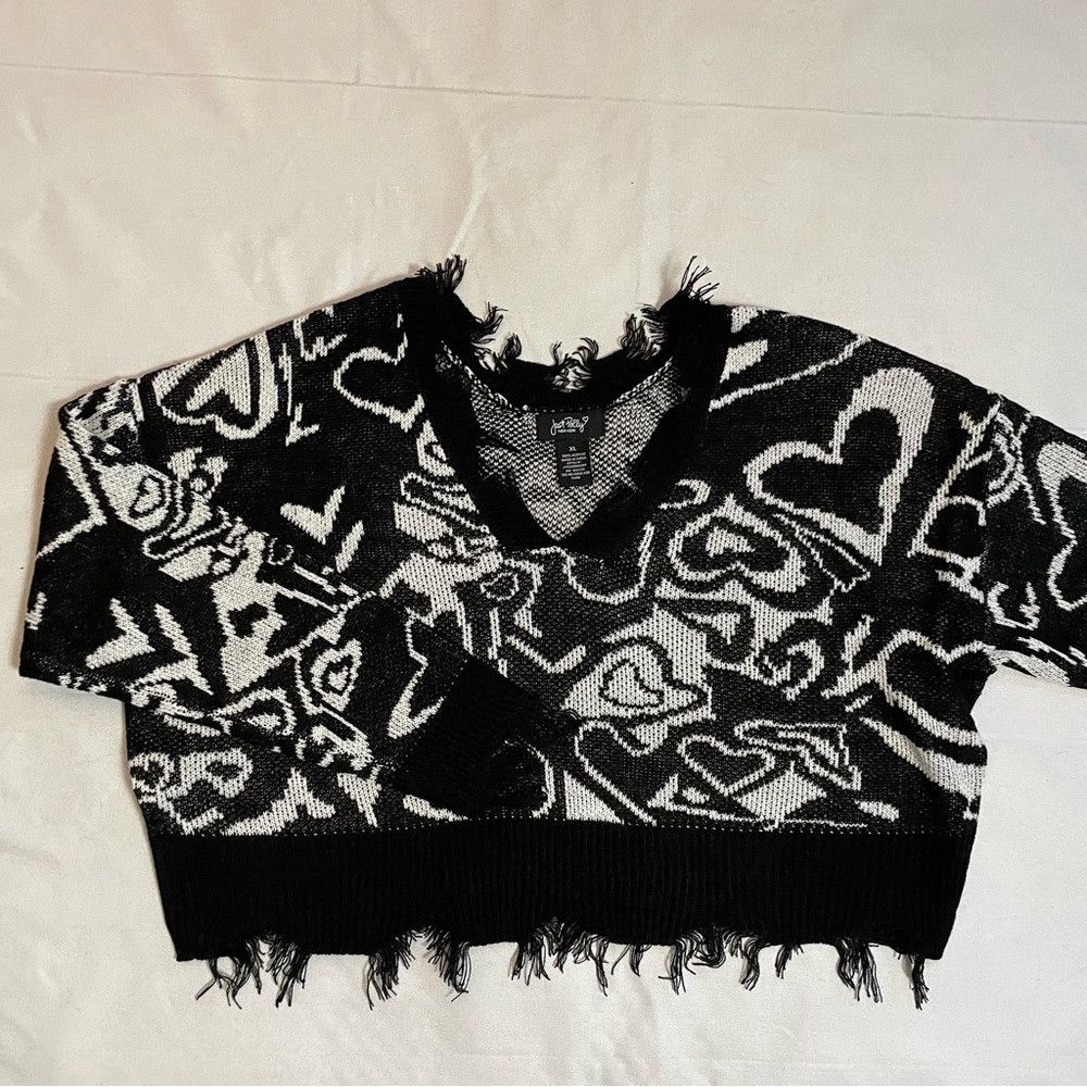 Other NWT New Just Polly Heart Print Distressed Black White Sweat Size XL / US 12-14 / IT 48-50 - 8 Thumbnail