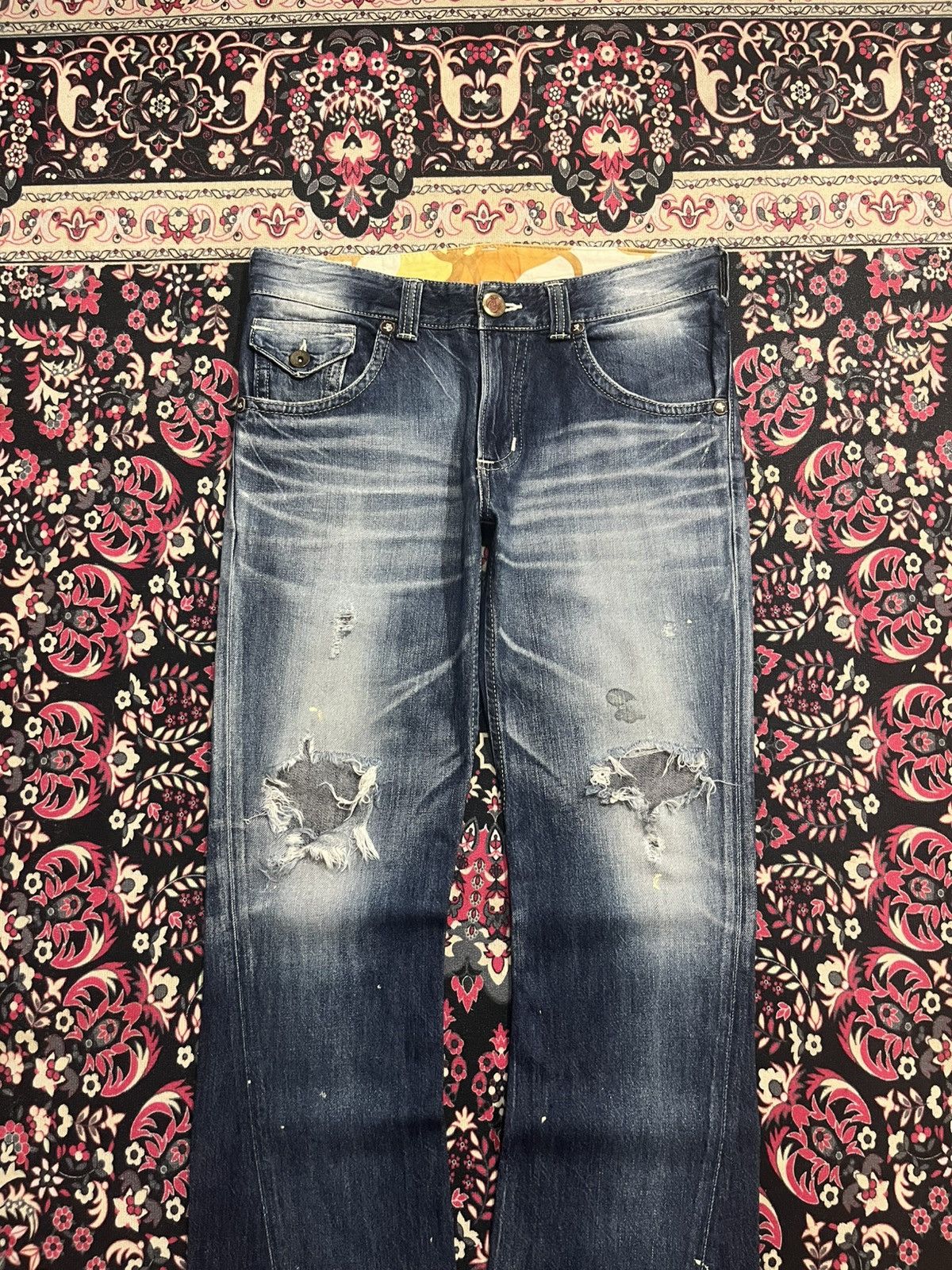Tornado Mart ⚡️Flare⚡️Vintage Edwin Blue Trip Blowout Distressed Blue Jeans Size US 34 / EU 50 - 3 Thumbnail