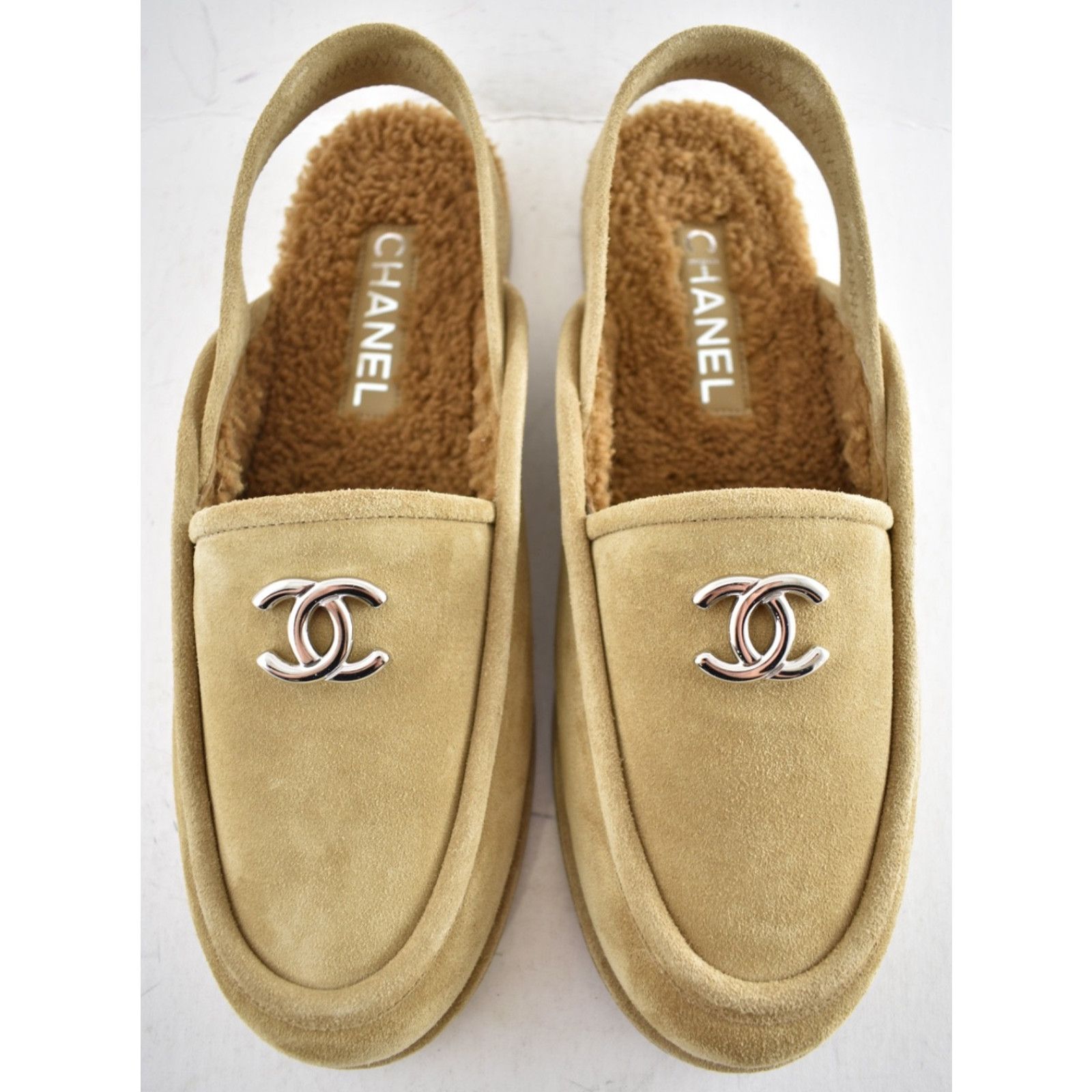 Chanel Chanel Dark Beige Suede Shearling CC Moccasin Loafer 40.5 Size US 10.5 / IT 40.5 - 2 Thumbnail