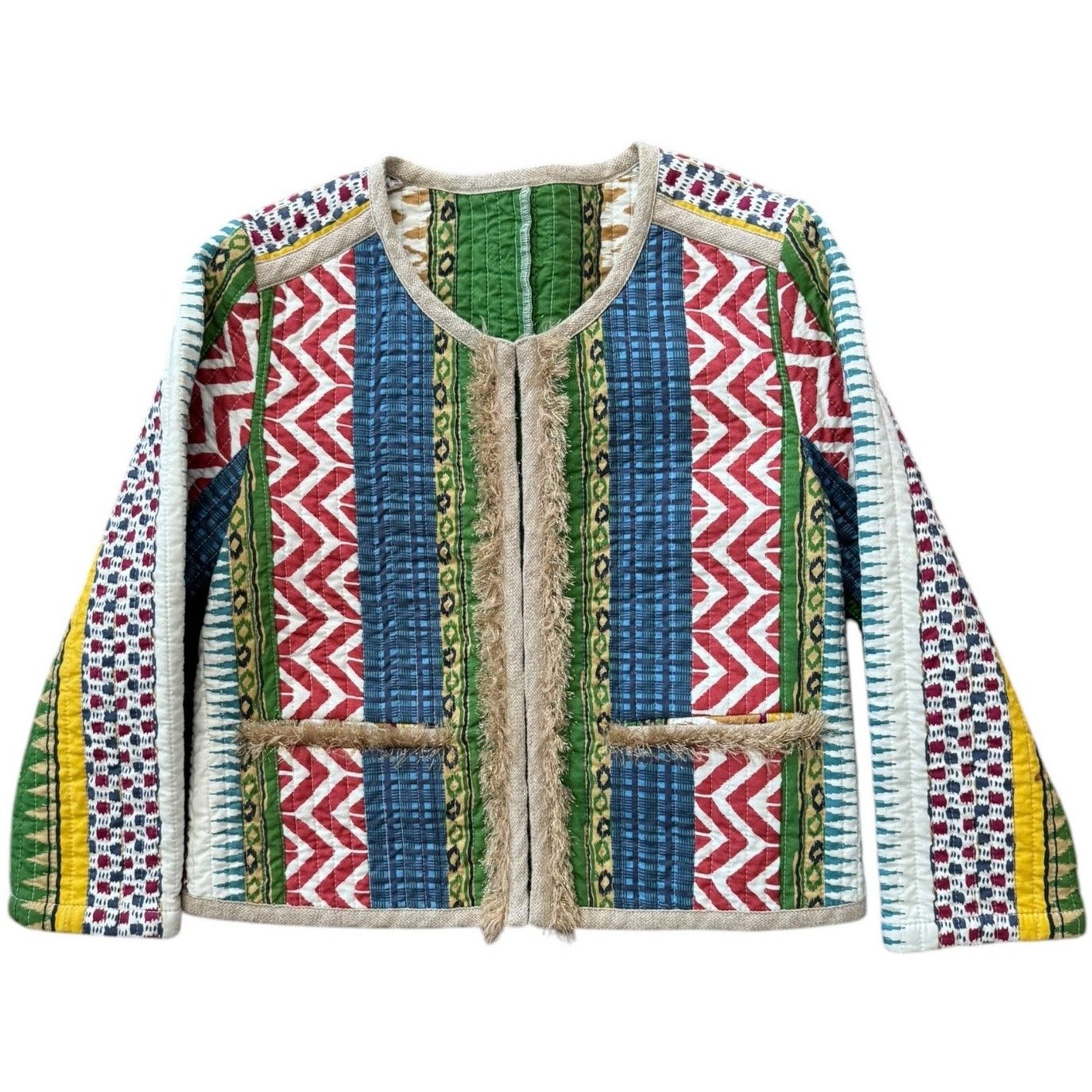 Other Cropped Boho chic quilted colorful fringed jacket x small Size XS / US 0-2 / IT 36-38 - 4 Thumbnail