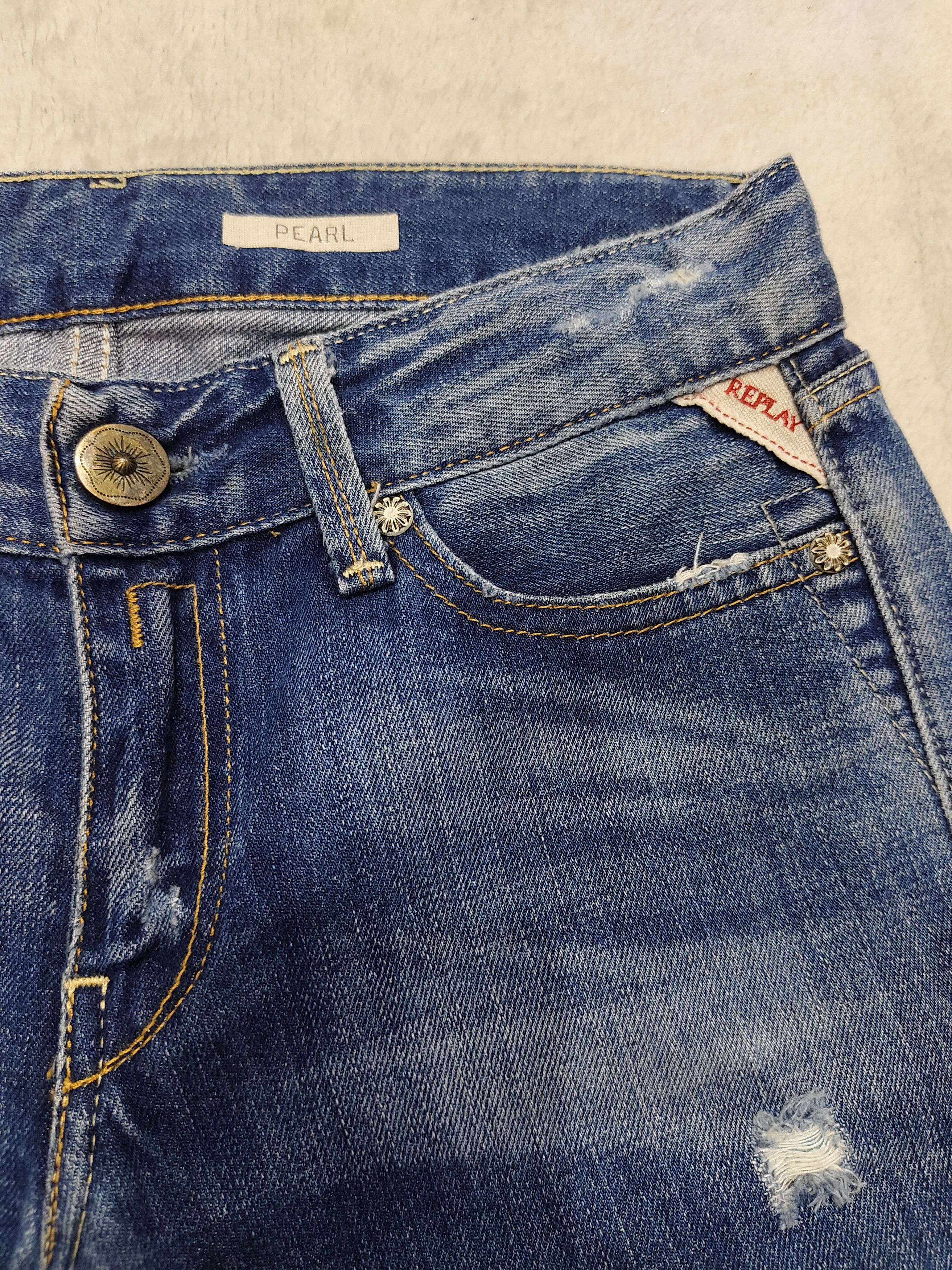 Japanese Brand 🔥Vtg Replay 🔥 Pearl Y2K Distressed Jeans Size 28" / US 6 / IT 42 - 4 Thumbnail