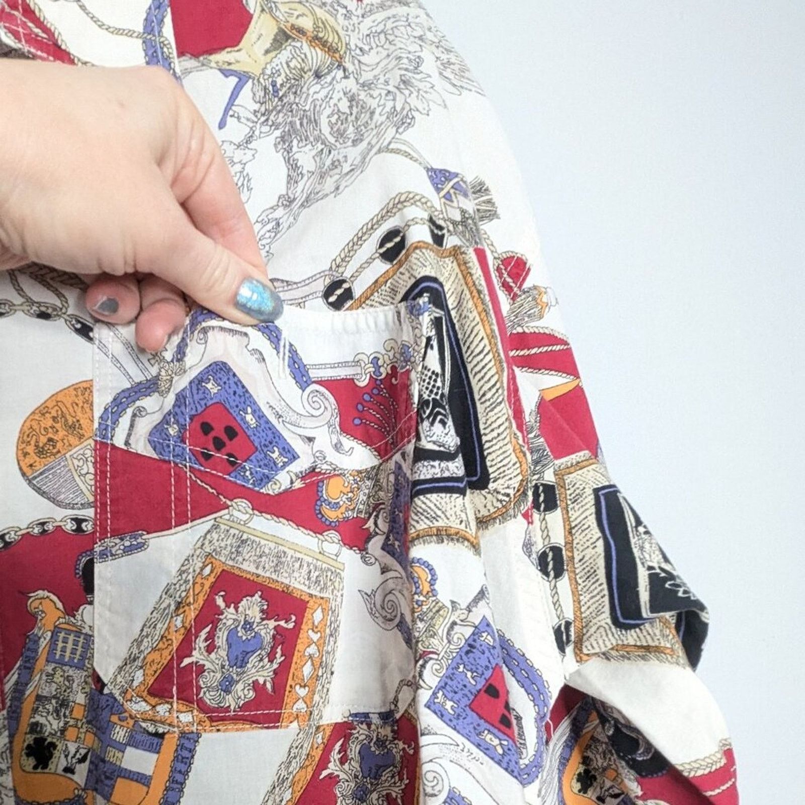 Vintage Vintage 90s Long Sleeve Royal Crest Shield Pattern Button Up Size L / US 10 / IT 46 - 5 Thumbnail