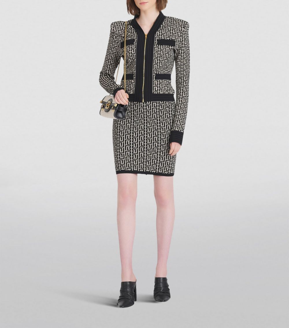 Balmain o1w1db10624 Zipped Monogram Knit Jacket Size XS / US 0-2 / IT 36-38 - 2 Thumbnail