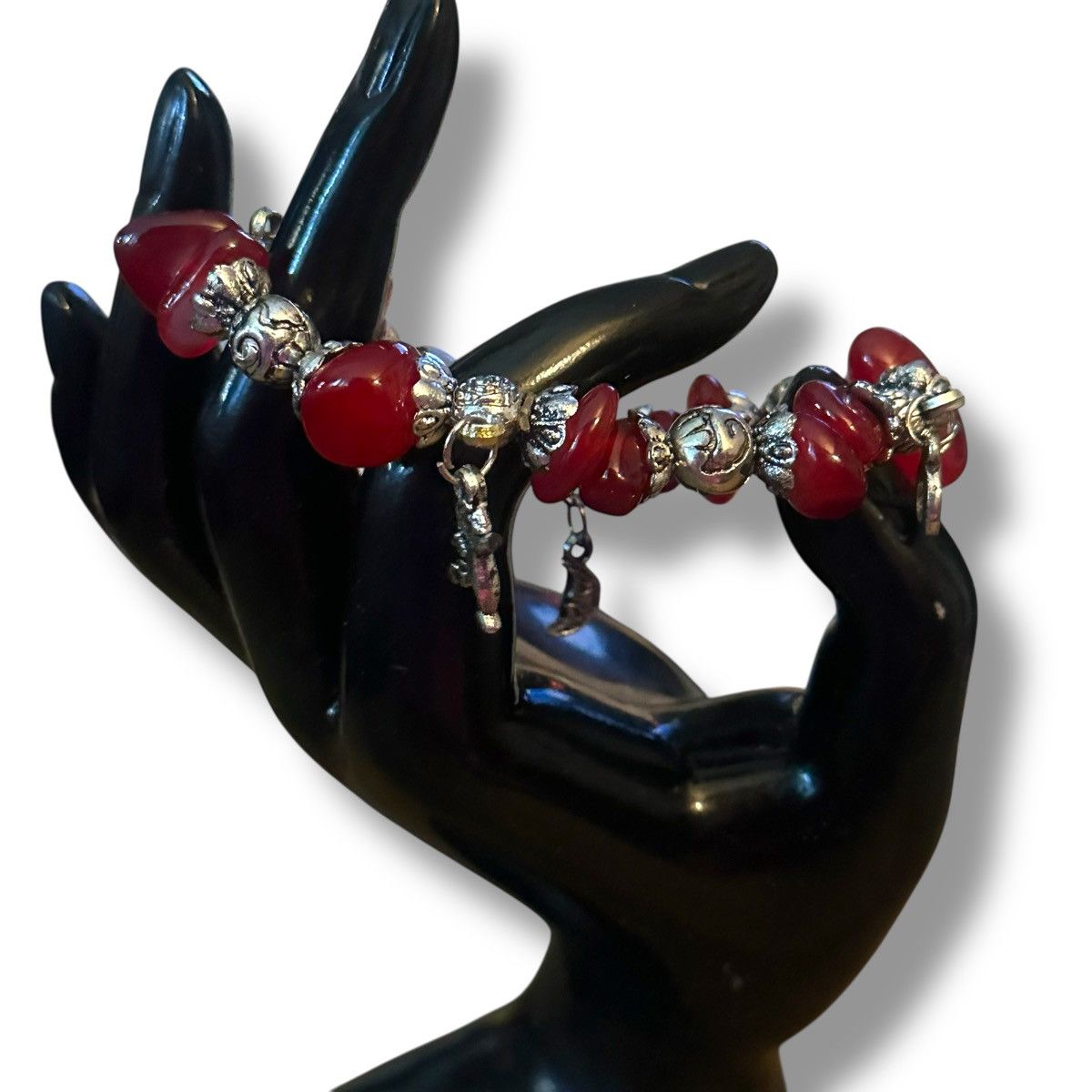 Other Silver tone and dark red beaded charm stretch bracelet Size ONE SIZE - 2 Thumbnail