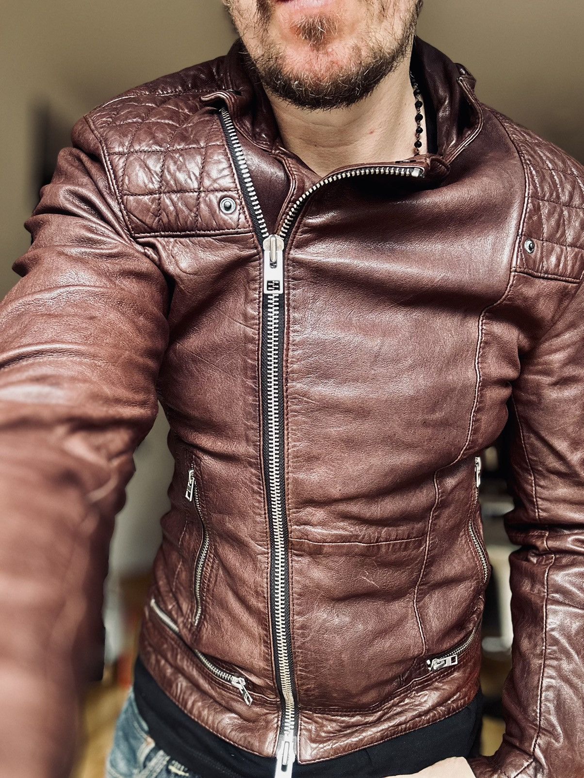 Allsaints All Saints Biker Conroy Lamb Leather Jacket XS Brown Size US XS / EU 42 / 0 - 5 Thumbnail
