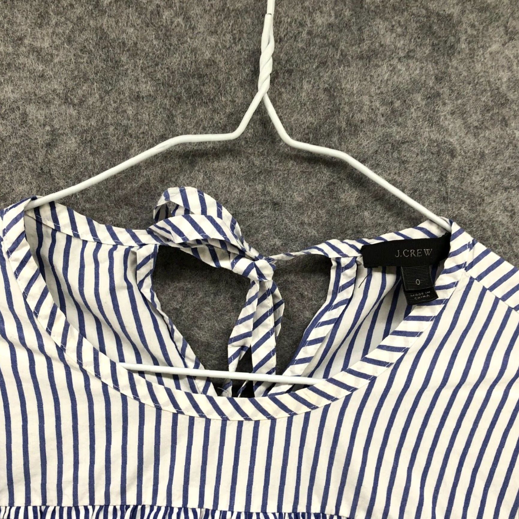 J.Crew J. Crew Long Sleeve Blouse Womens 0 XS Blue White Stripe Ruffle Cotton Crew Neck Tie Back Nautical Casual Blouse Womens Size XS / US 0-2 / IT 36-38 - 7 Thumbnail