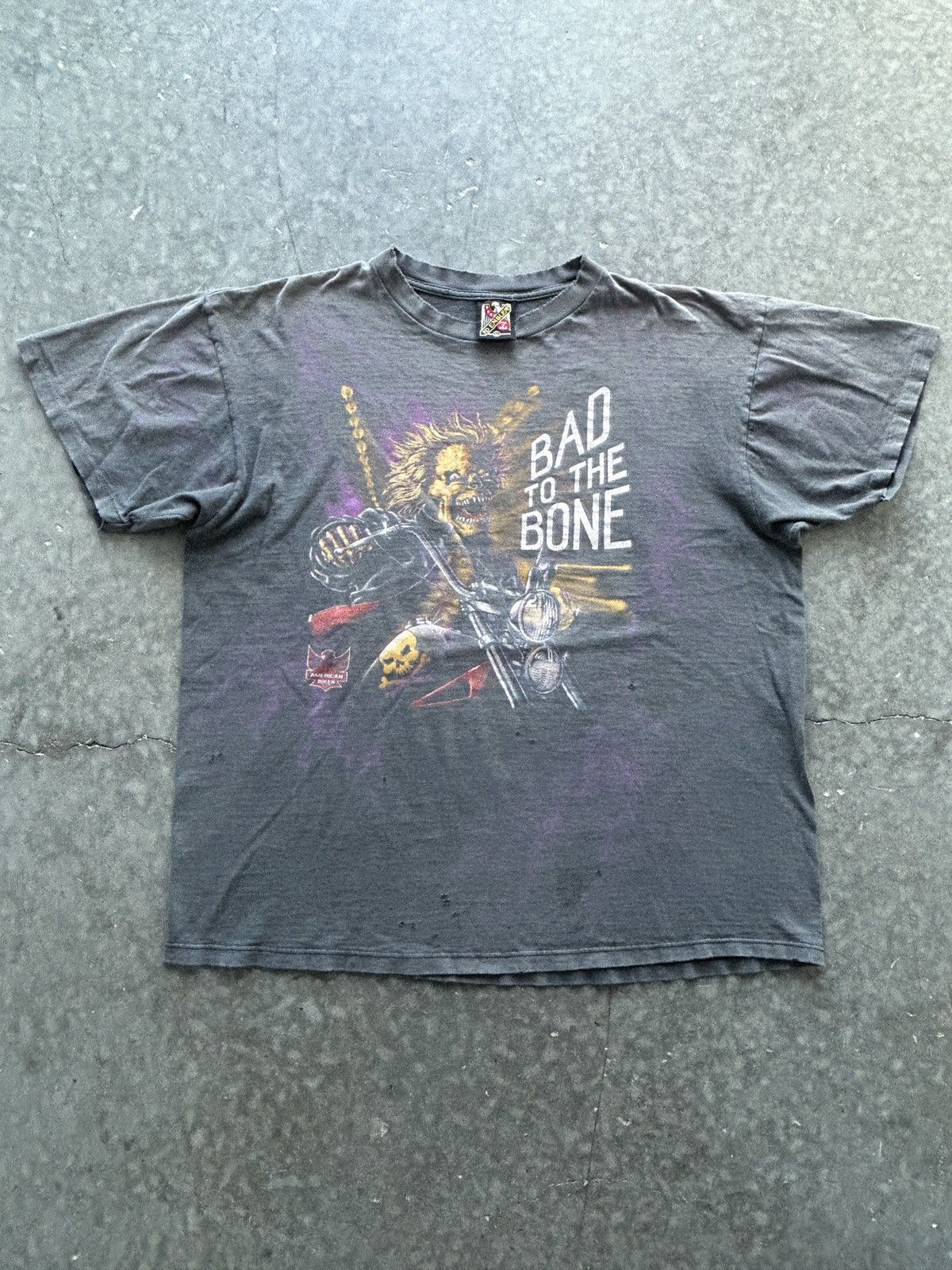 Vintage Vintage 90s 3D Emblem Bad to the Bone Lightning Tee Size US XL / EU 56 / 4 - 1 Thumbnail