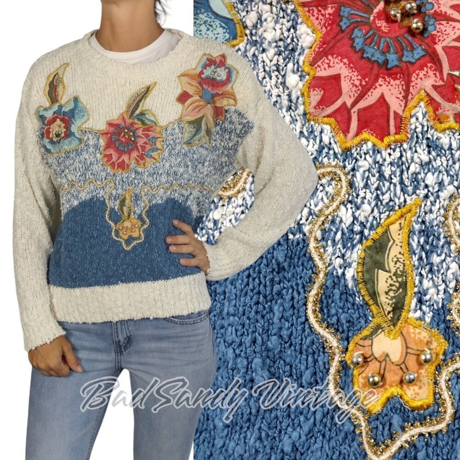 Vintage VTG 80s Embellished Comfy Sweater Size L / US 10 / IT 46 - 1 Thumbnail