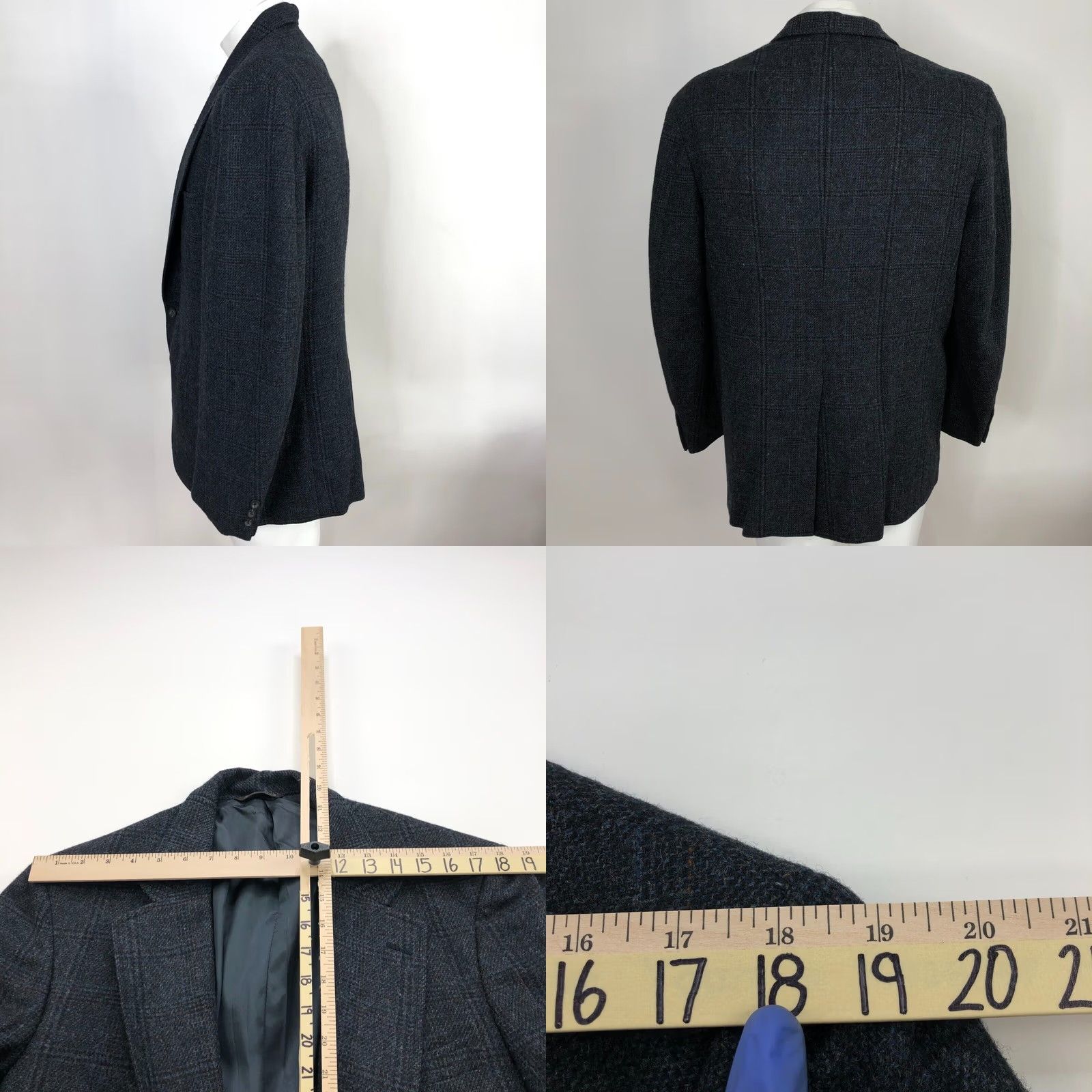 Vintage Cricketeer 42 Wool Tweed Like Plaid Two-Button Sport Coat Jacket Gray Blue Mens Size US XS / EU 42 / 0 - 10 Thumbnail