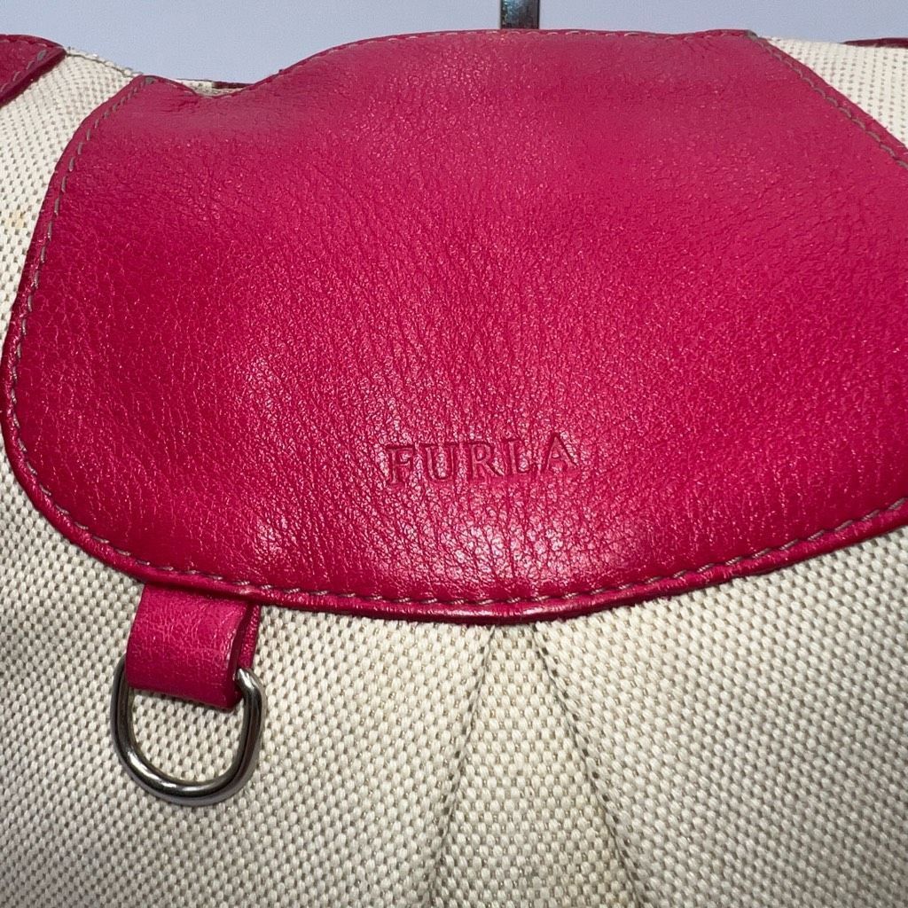 Furla Furla Vintage Canvas And Hot Pink with Silver Snake Embossed Shoulder Strap Bag Size ONE SIZE - 3 Thumbnail
