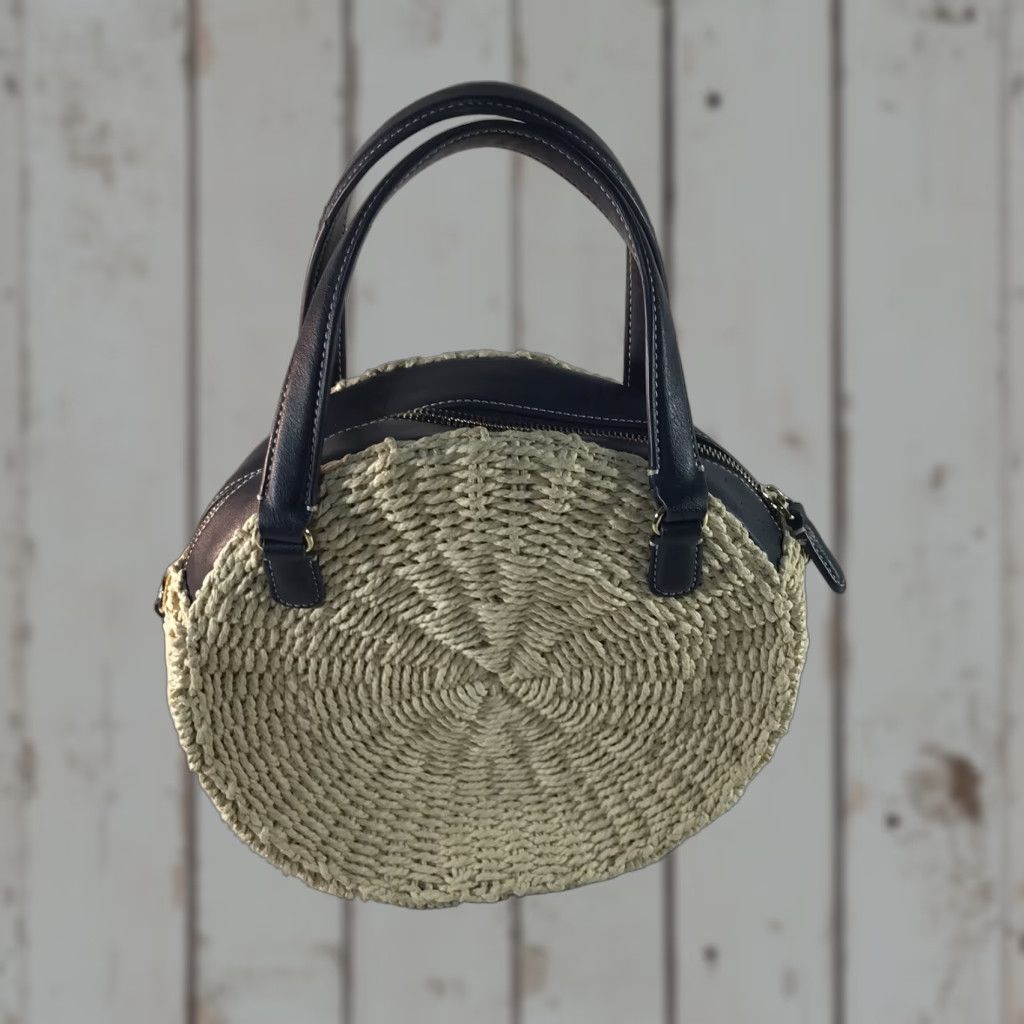 Talbots Talbots Satchel Bag Women Medium Beach Casual 10in Straw Polyurethane Blue Beige Zip Closure Size ONE SIZE - 1 Thumbnail