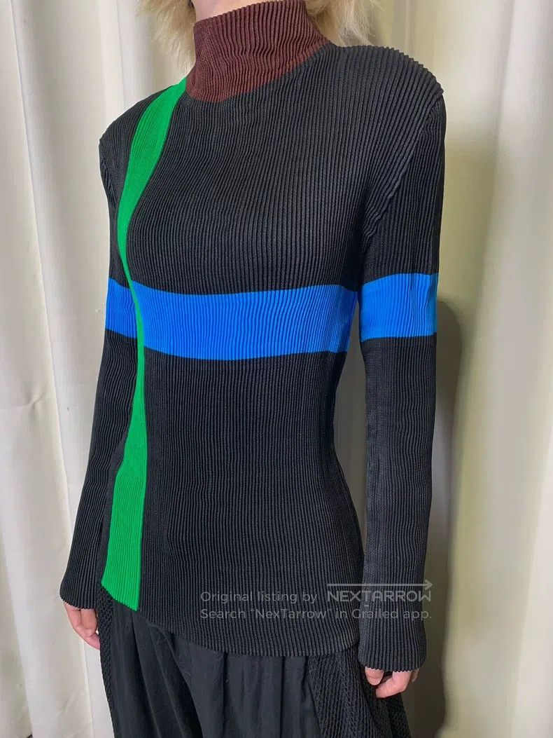 Issey Miyake Issey Miyake Circus Color-Striped Ruched Stand-Collar Top Size M / US 6-8 / IT 42-44 - 6 Thumbnail