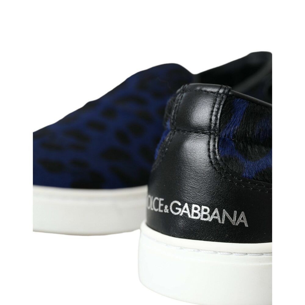 Dolce & Gabbana Dolce & Gabbana Blue Calfskin Hair Leopard Sneakers Shoes Size US 7 / EU 40 - 8 Thumbnail