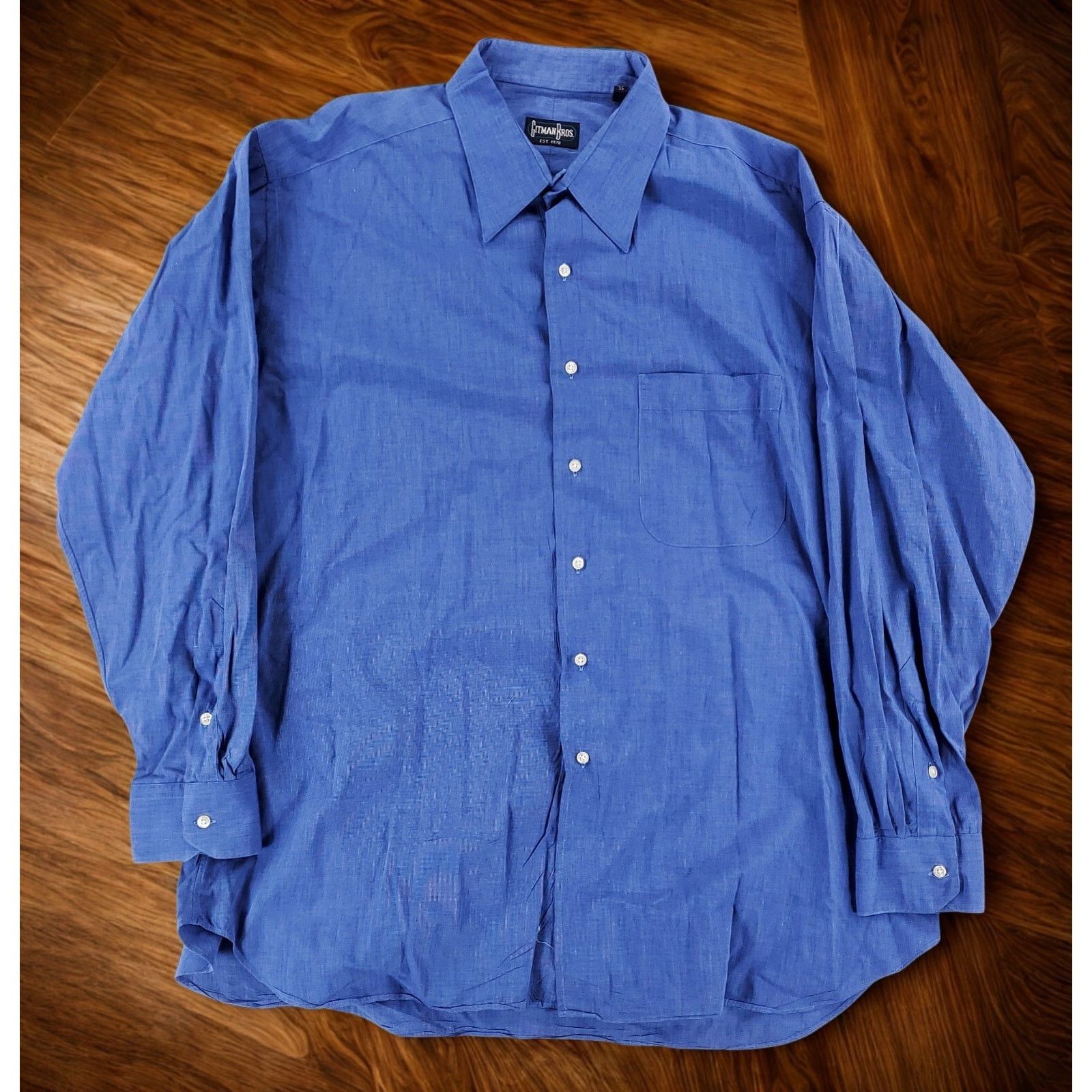 Gitman Bros Blue Oxford Button Up Shirt 17.5 35 Long Sleeve