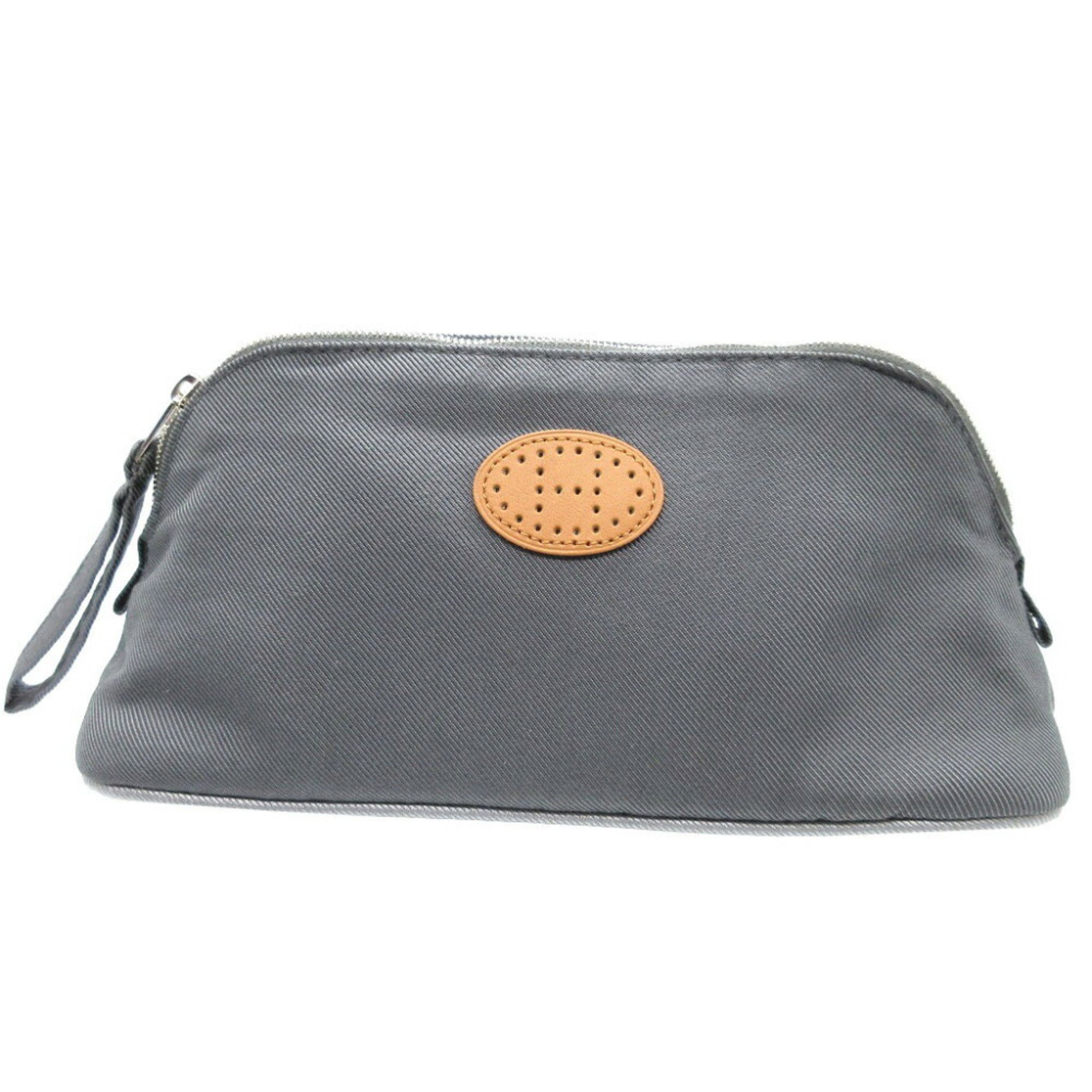 image of Hermes Bolide Vis Verza Pm Perforated Silk Cotton Asier Gray Pouch in Silver, Women's