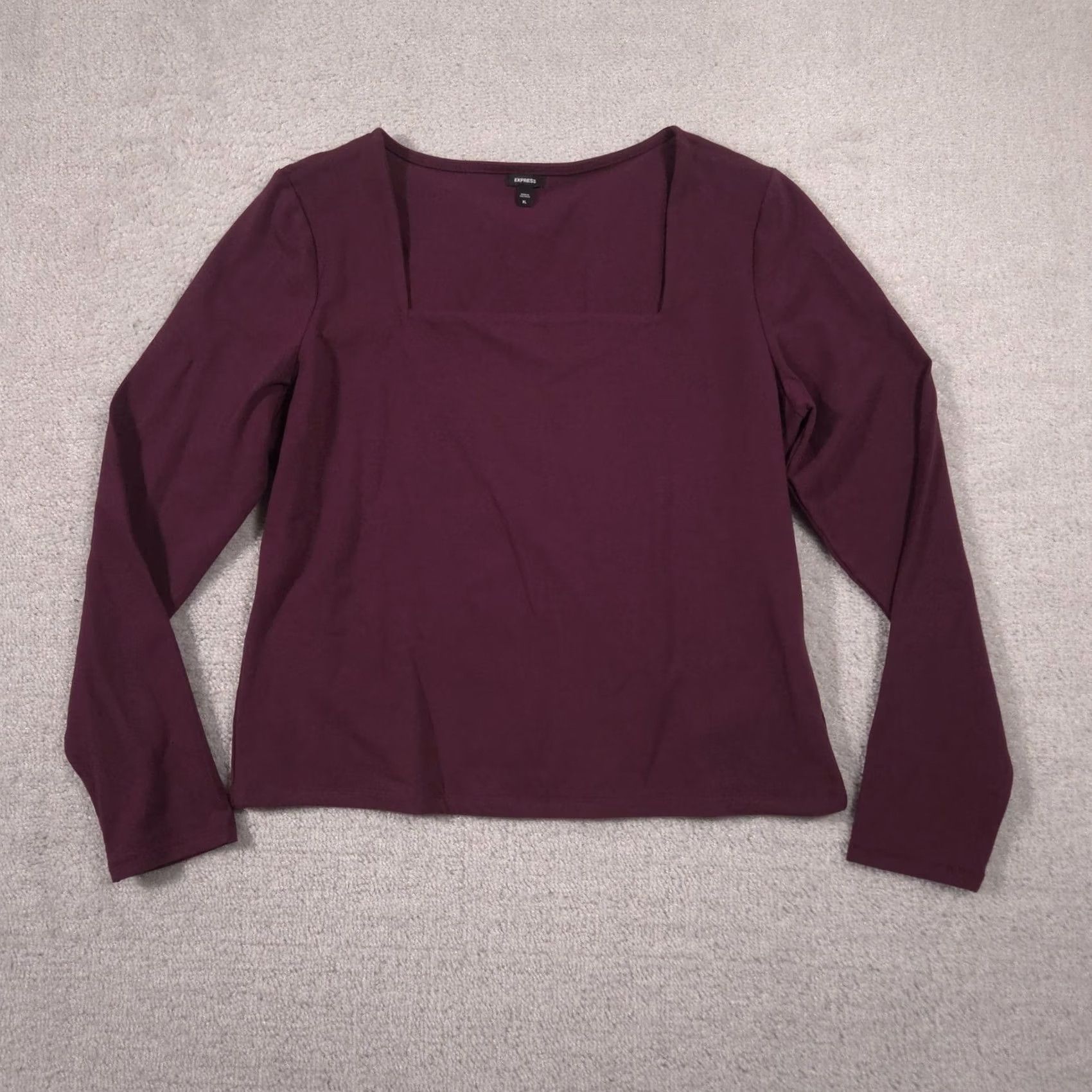 Express Express Shirt Womens XL Red Square Neck Long Sleeve Stretch Tee Top Size XL / US 12-14 / IT 48-50 - 2 Thumbnail