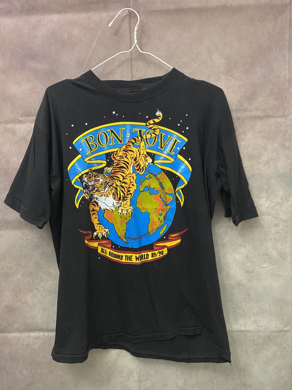 image of Band Tees x Bon Jovi 1989-1990 T Shirt in Black, Men's (Size Medium)