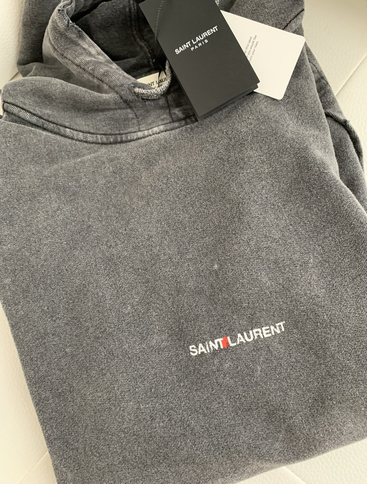 Saint Laurent Paris Saint Laurent Logo Hoodie Distressed Gray SS19 Size US M / EU 48-50 / 2 - 7 Thumbnail