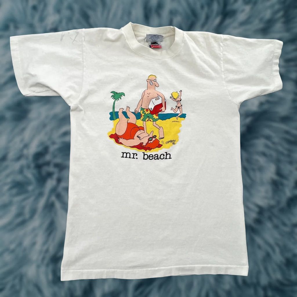 Fruit Of The Loom VINTAGE Fruit of the Loom Shirt Adult M Ivory Crewneck Short Sleeve 80s Beach Cartoon Dad USA Mens Size US M / EU 48-50 / 2 - 1 Thumbnail