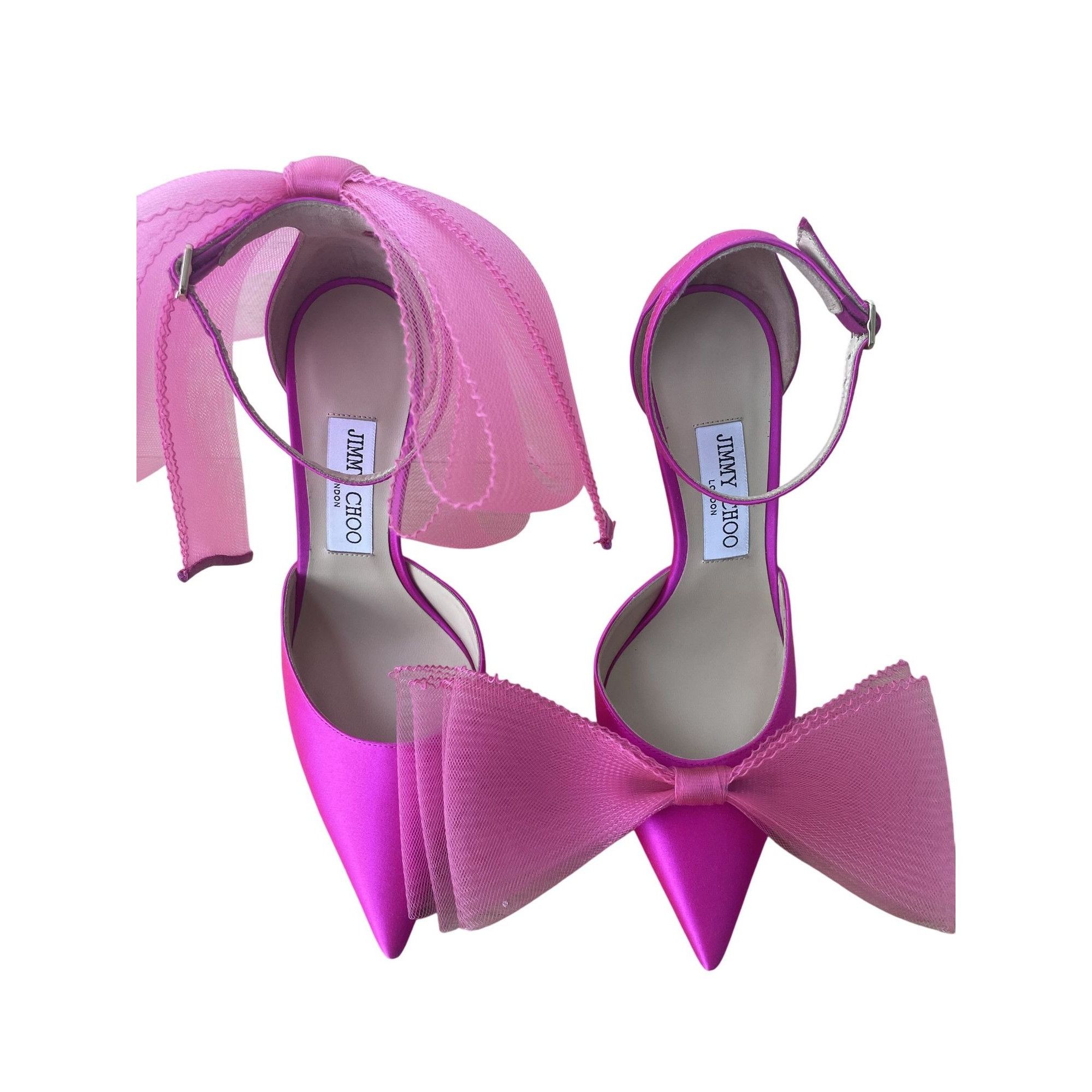 Jimmy Choo Jimmy Choo Pink Satin Pointed Toe Heels With Oversized Bow & Size US 7 / IT 37 - 1 Thumbnail