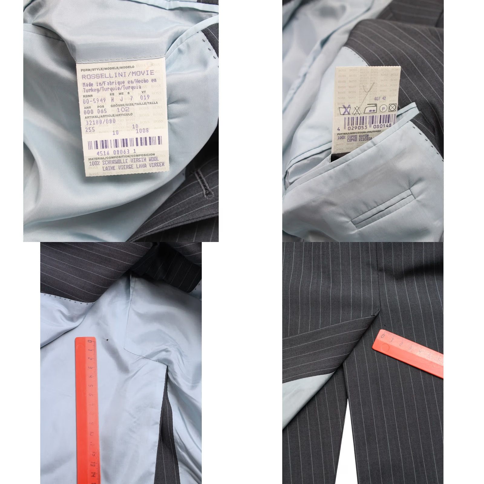Hugo Boss HUGO BOSS Rossellini/Movie Blazer Men's LARGE Virgin Wool Pinstriped Lined Blazer Mens Blue Pinstripe Wool Notch Lapel 3 Buttons Regular Bottom Vented Size 42R - 8 Thumbnail