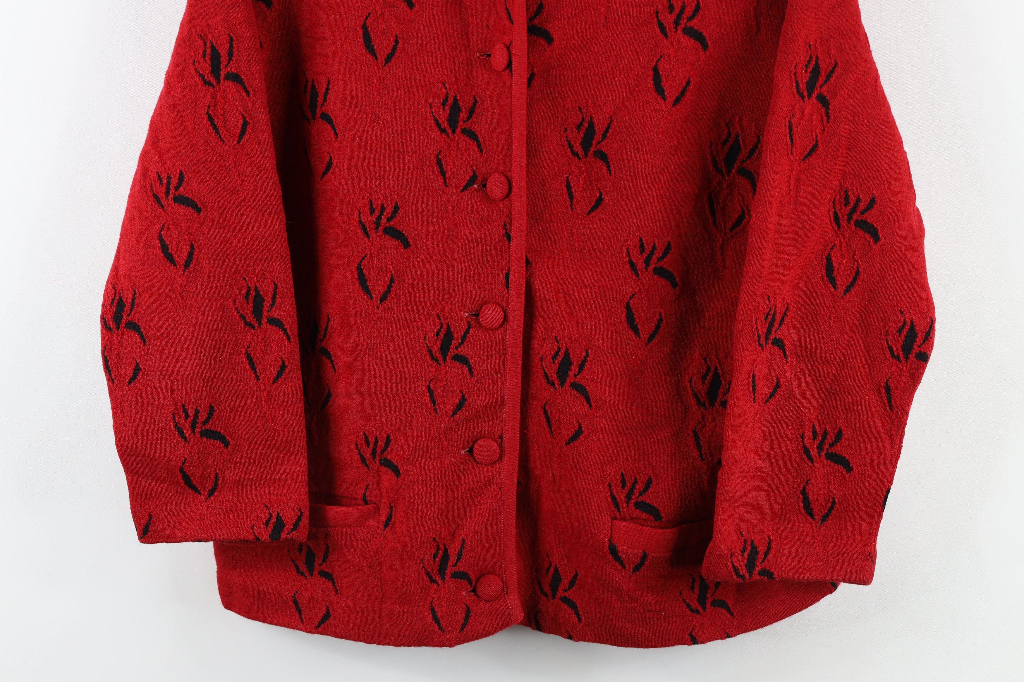 Vintage Vintage 50s 60s Rockabilly Flower Cardigan Sweater Paris Red Size S / US 4 / IT 40 - 3 Thumbnail