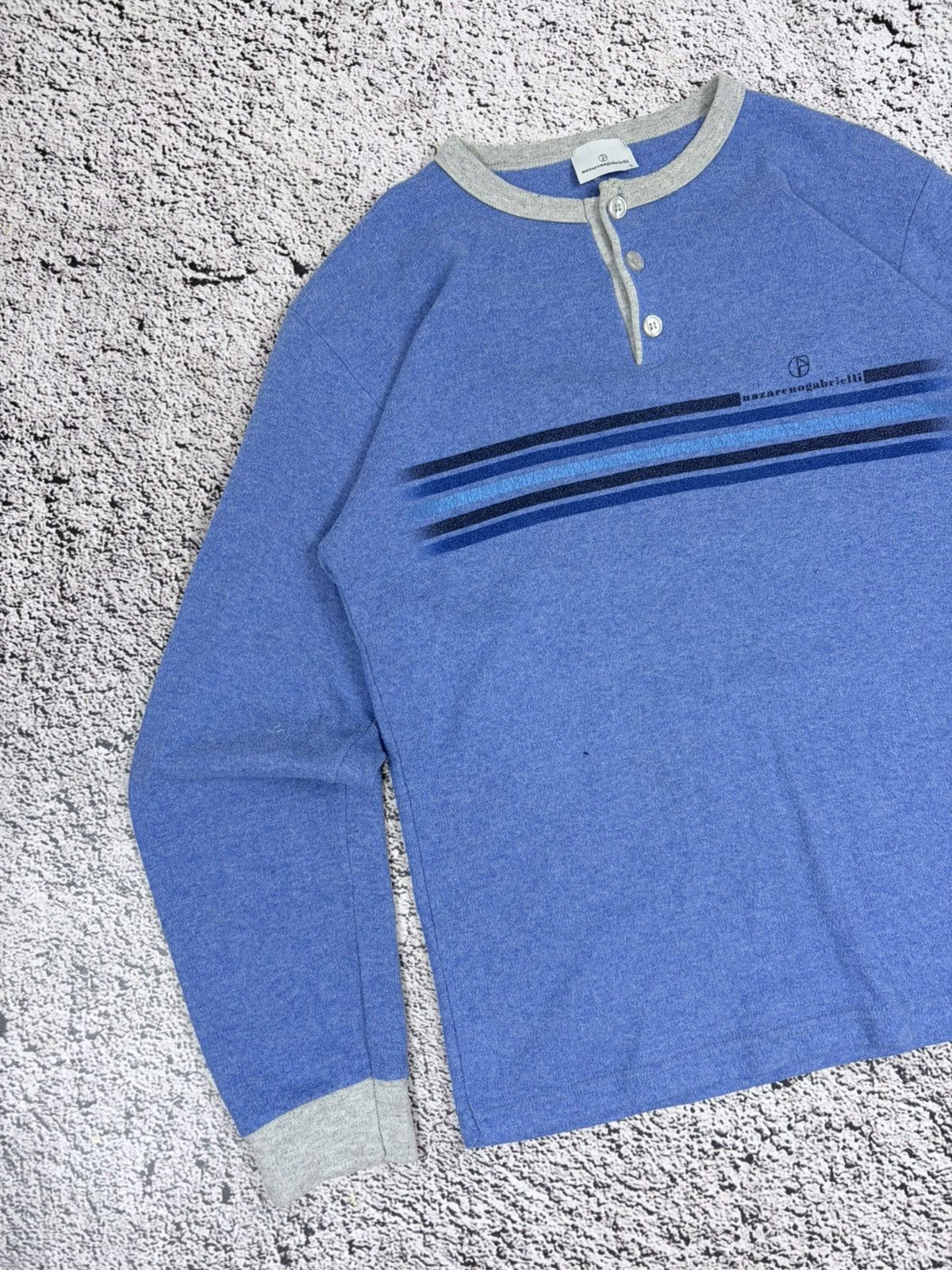 Nazareno Gabrielli Vintage Nazareno Gabrielli Henley Long Sleeve Blue L Size US L / EU 52-54 / 3 - 2 Thumbnail