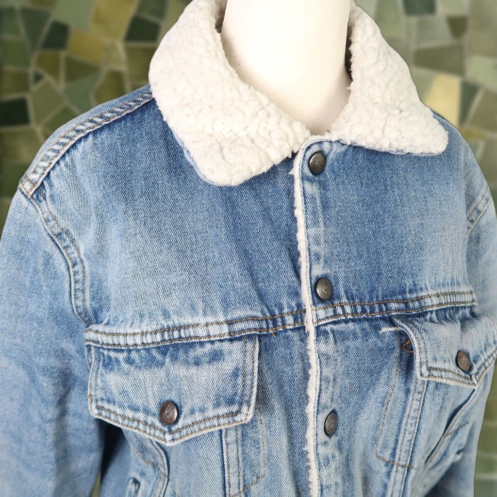 Denime VINTAGE 70s Silver Spur Western Wear Light Wash Blue Denim Jean Sherpa Lined Jacket Mens M Jacket Size US 31 - 1 Thumbnail