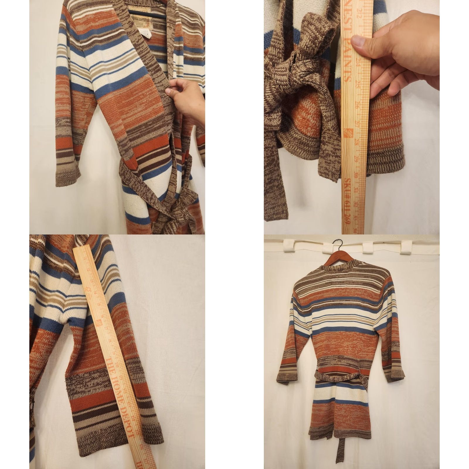 Billabong Vtg Billabong Cardigan Sweater Womens Medium Multicolor Striped 3/4 Sleeve Belted Open Front Pockets Boho Knit Size M / US 6-8 / IT 42-44 - 8 Thumbnail