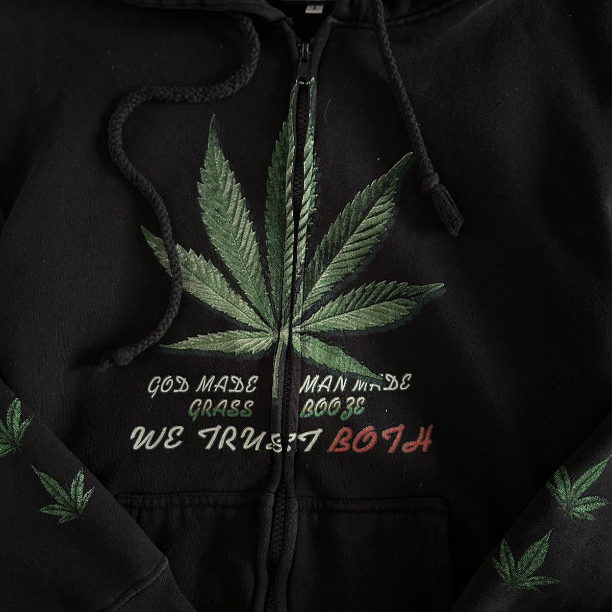 Vintage Vintage 90s Weed Who do you trust God Human grass hoodie y2k Size US L / EU 52-54 / 3 - 9 Thumbnail