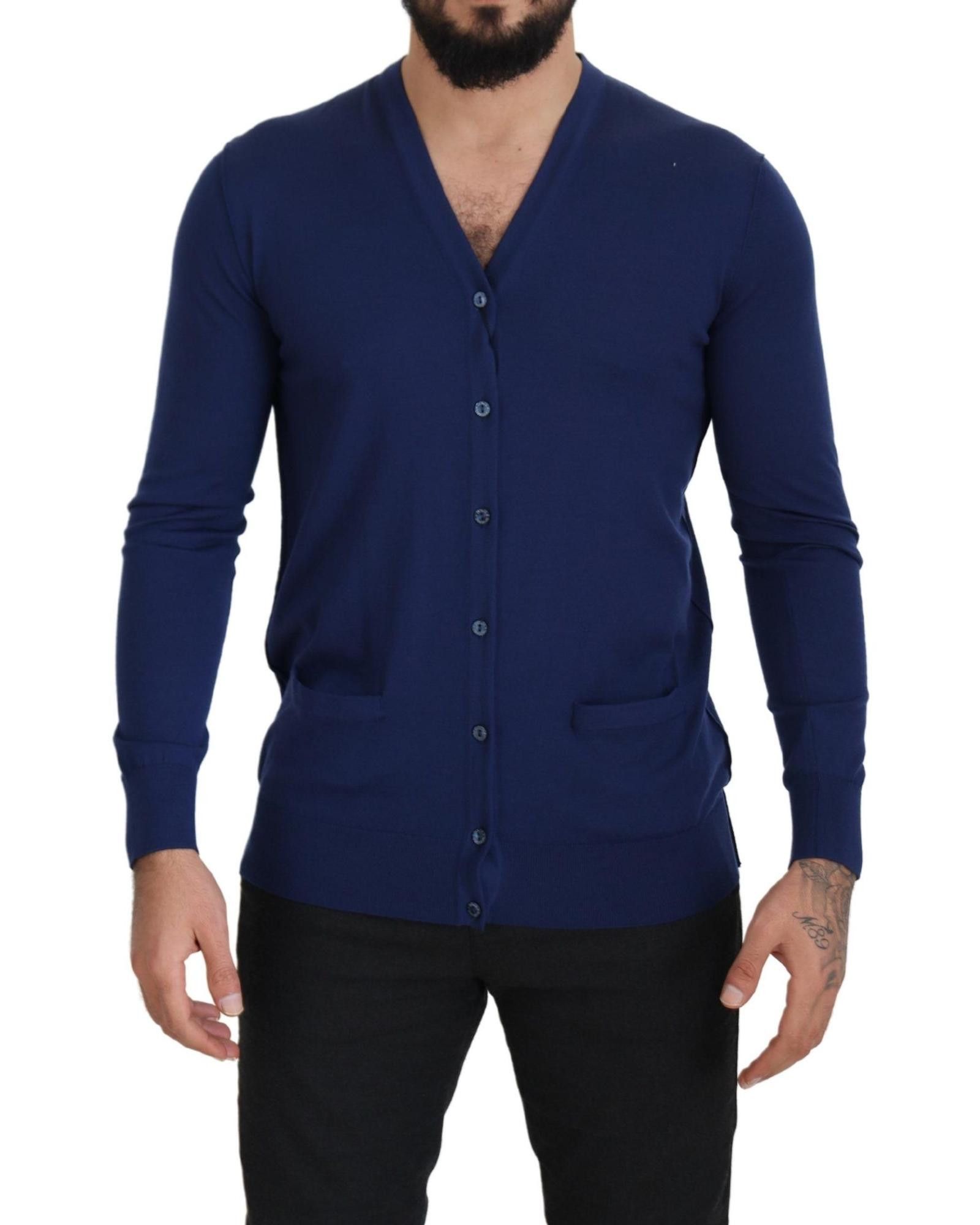 image of Dolce Gabbana Button Down Wool Cardigan Sweater in Blue, Men's (Size XS)