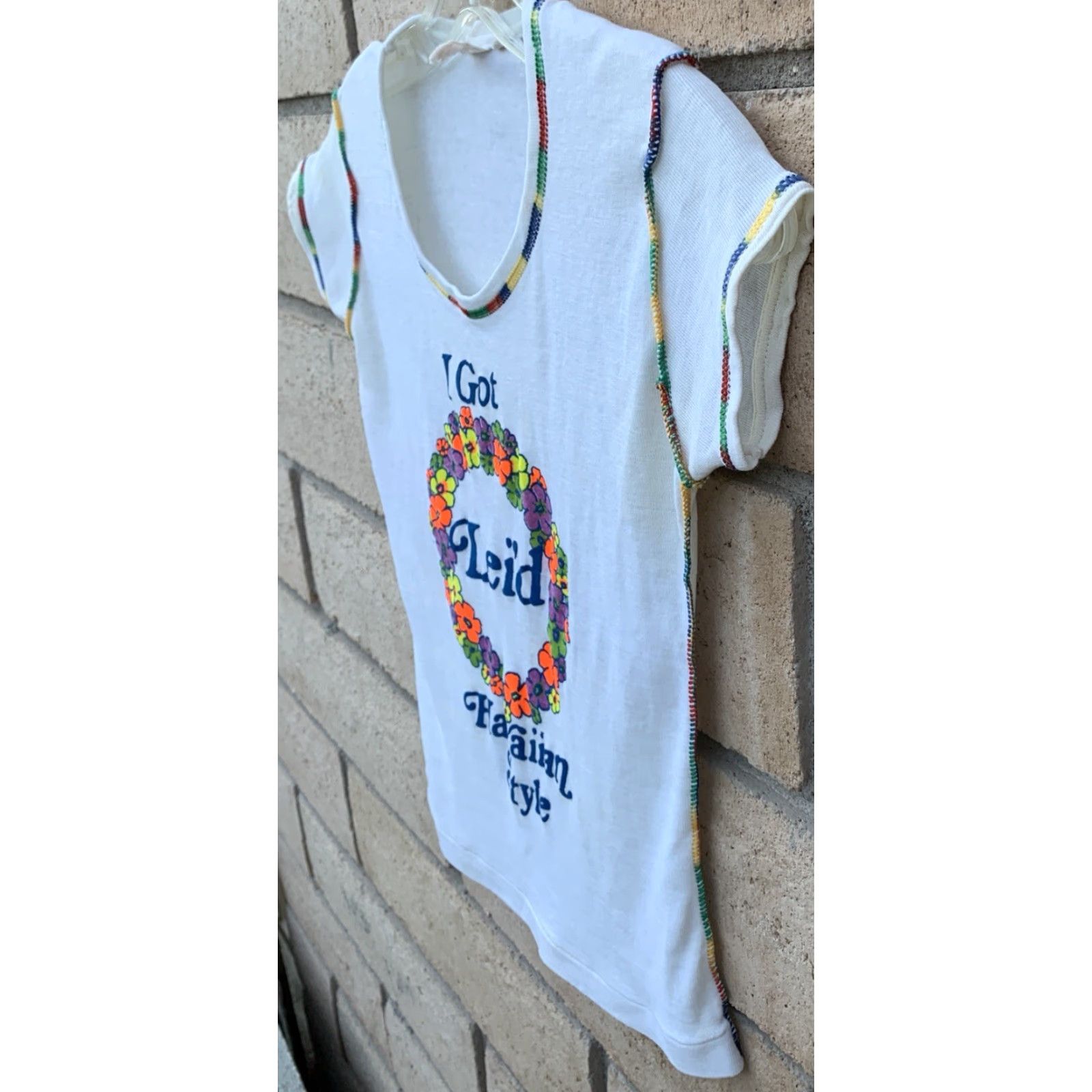 Rainbow VINTAGE I Got Leid Hawaiian Style Ladies T Shirt Neon Graphics Rainbow Stitching Size M / US 6-8 / IT 42-44 - 5 Thumbnail