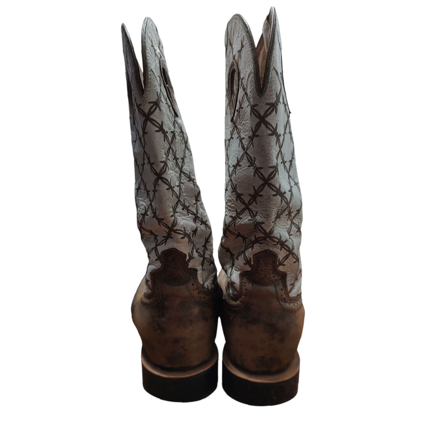 Twisted X Twisted X Western Boots Ruff Stock Bomber White Mens 9 D Leather Barbed Wire Rubber Cushioned Square Toe Slip On Western Cowboy Boot Mens Size US 9 / EU 42 - 6 Thumbnail