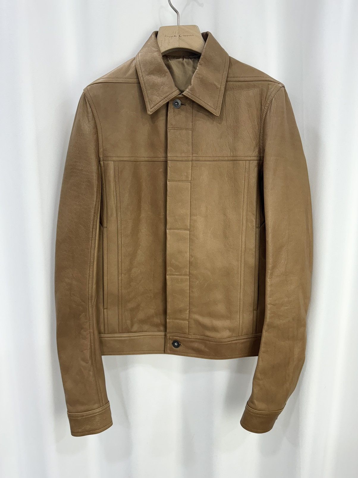 Pre-owned Rick Owens Leather Jacket In Beige