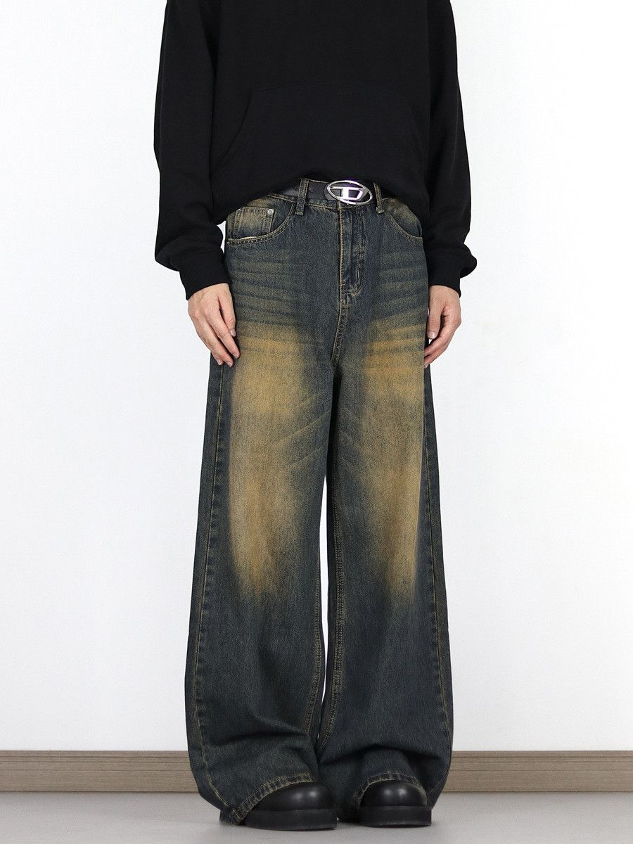 Japanese Brand × Jean Men's street loose straight retro distressed washed jeans Size US 32 / EU 48 - 2 Thumbnail