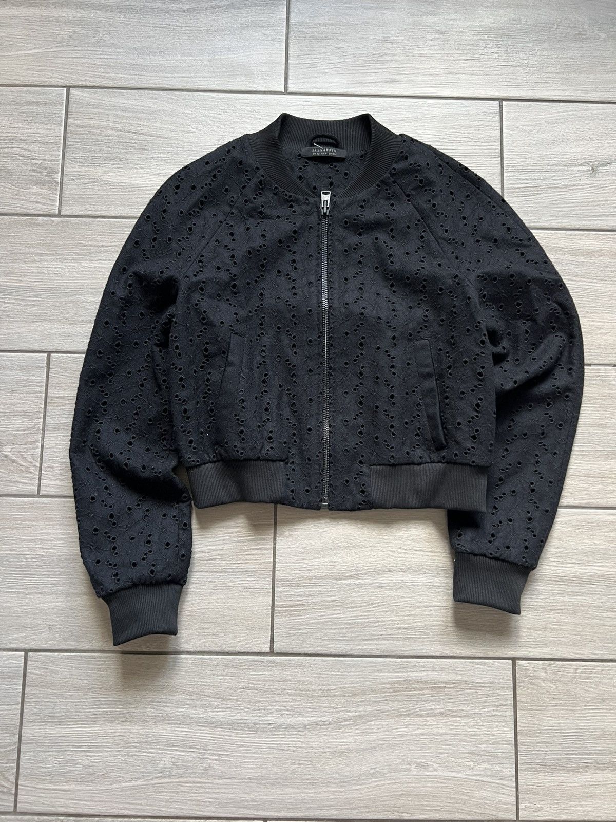 Allsaints AllSaints Womens Baine Wool Eyelet Bomber Jacket Avant-Garde Size M / US 6-8 / IT 42-44 - 4 Thumbnail