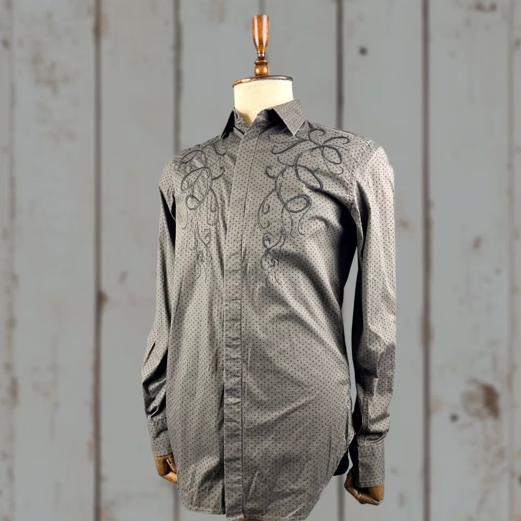 Diesel Diesel Mens Casual Shirt M Gray Cotton Embroidered Long Sleeve Button Up Size US M / EU 48-50 / 2 - 1 Thumbnail