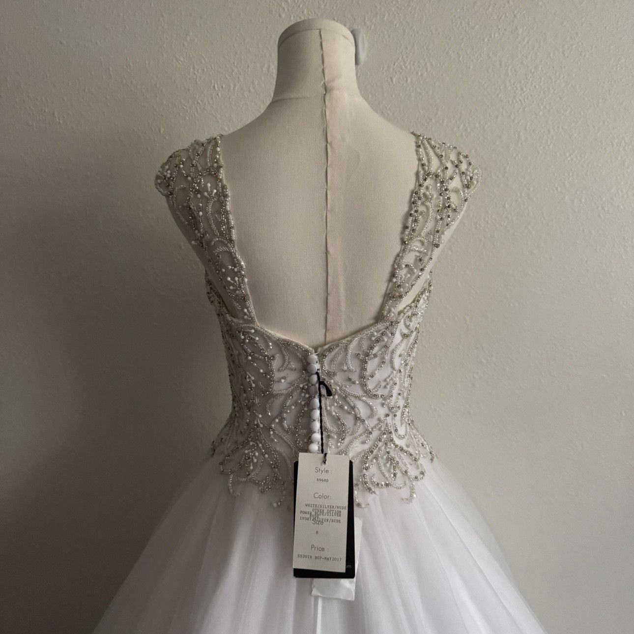 Other JUSTIN ALEXANDER White Silver Beaded Tulle Wedding Dress Size M / US 6-8 / IT 42-44 - 14 Thumbnail