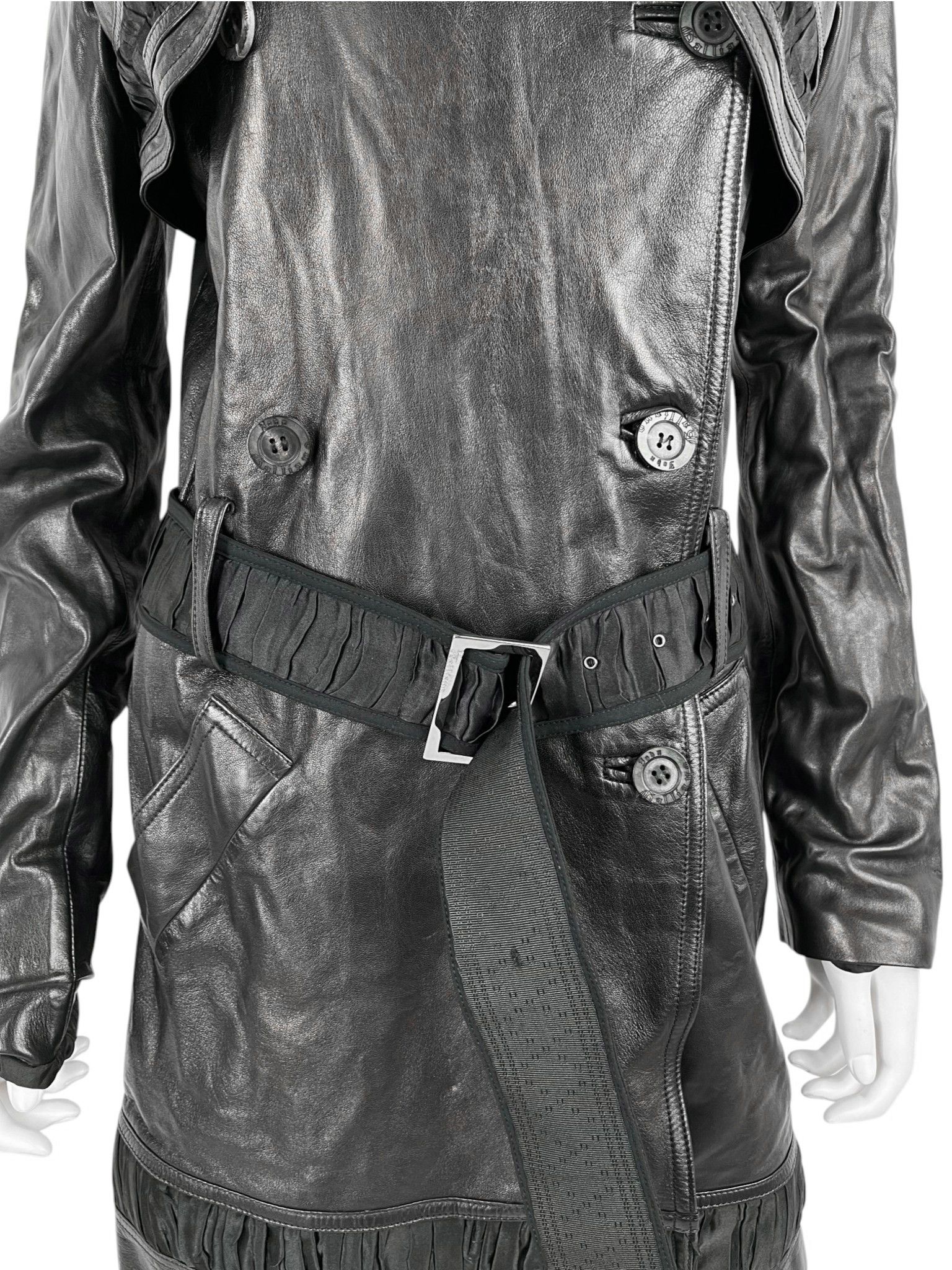 John Galliano 2004 Sample Black Lambskin Leather Coat Size S / US 4 / IT 40 - 6 Thumbnail