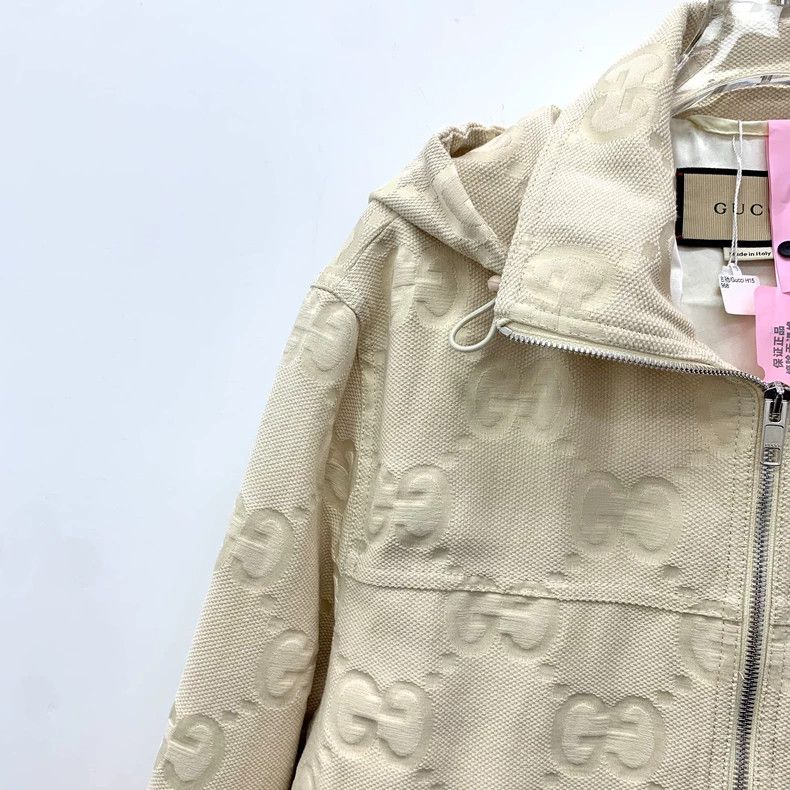 Gucci Gucci Beige logo jacquad full-print cotton hooded zipper lo Size XS / US 0-2 / IT 36-38 - 3 Thumbnail
